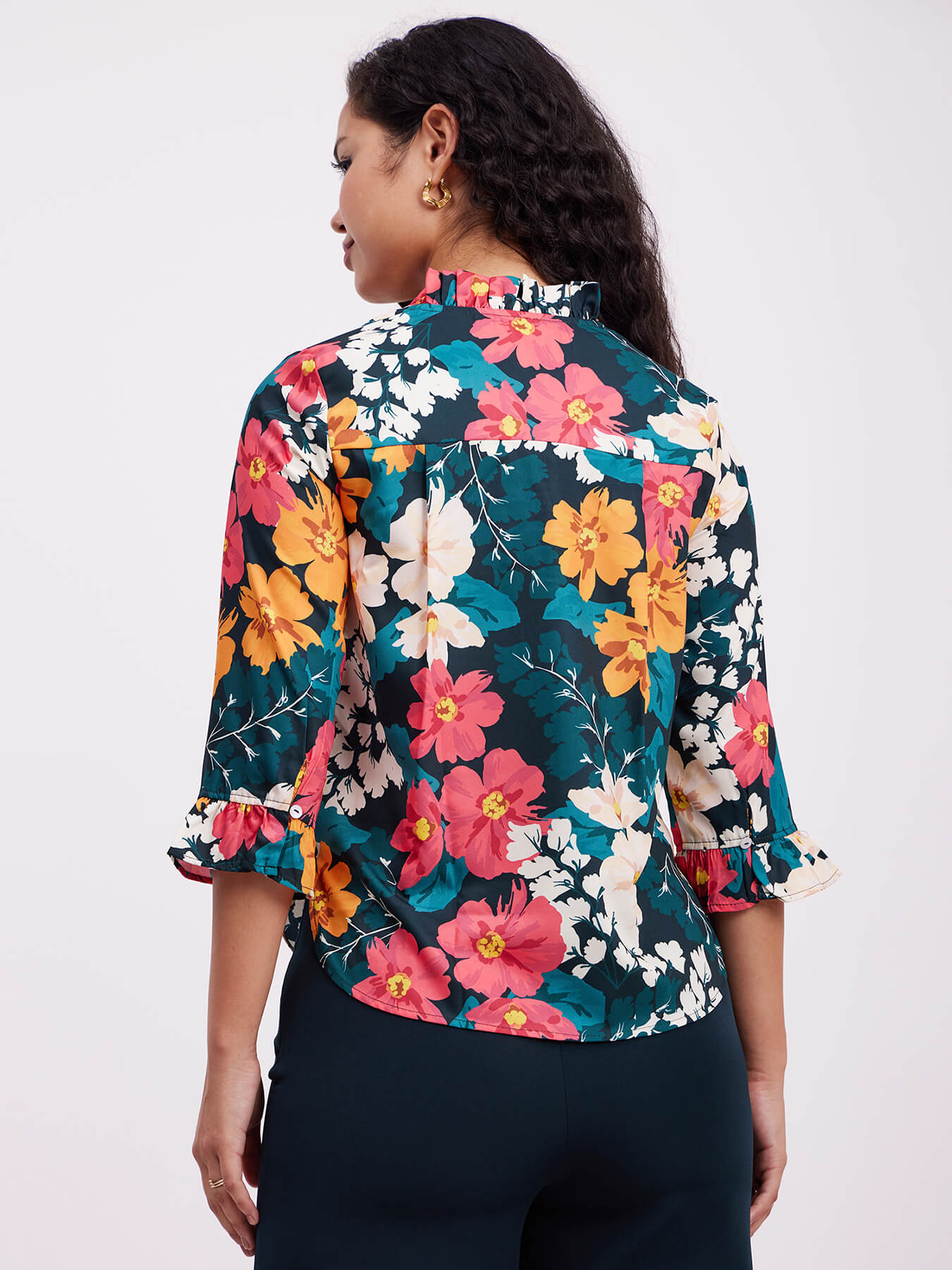 Floral Ruffle Detail Top - Multicolour