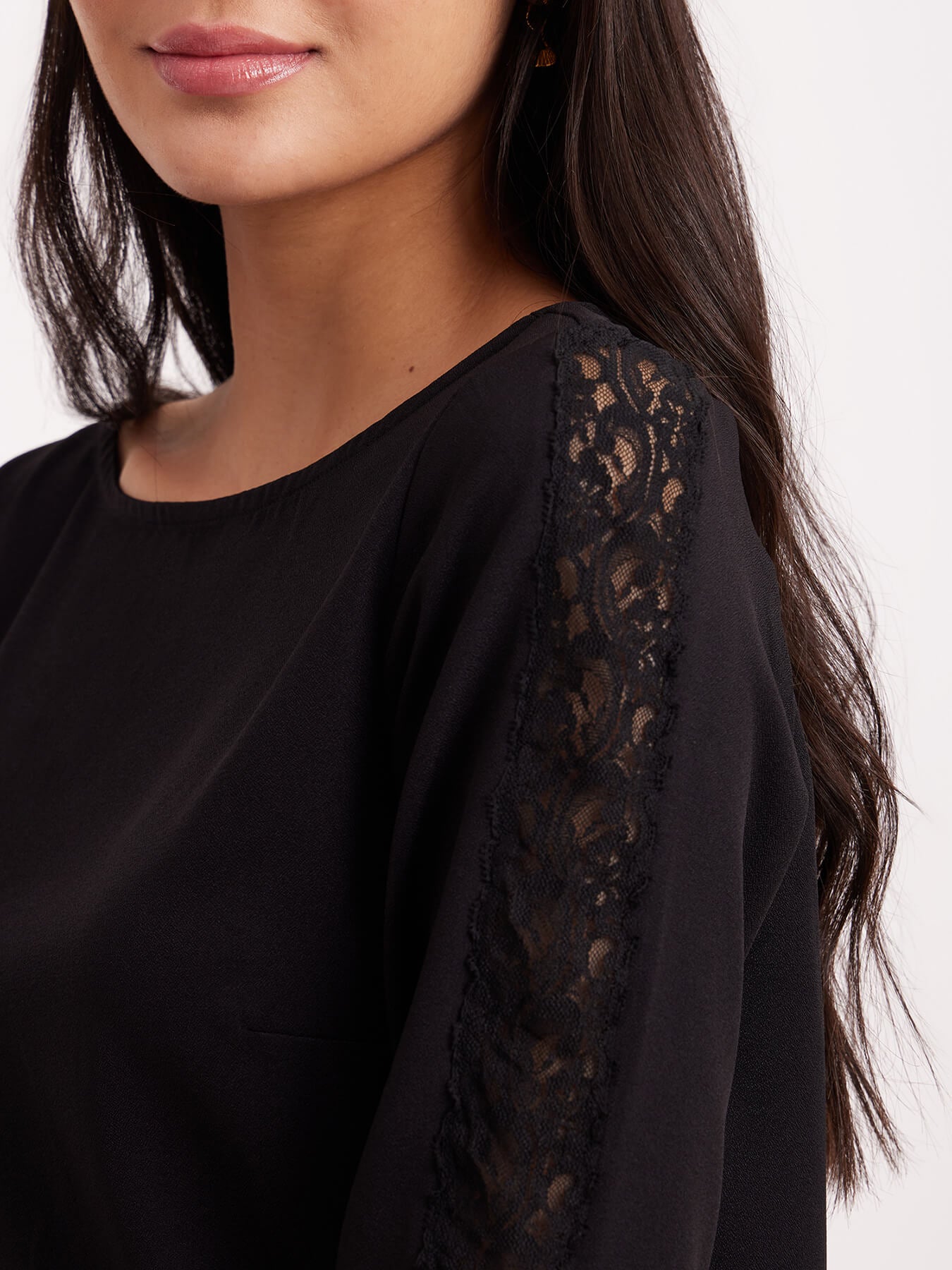Boat Neck Lace Top - Black