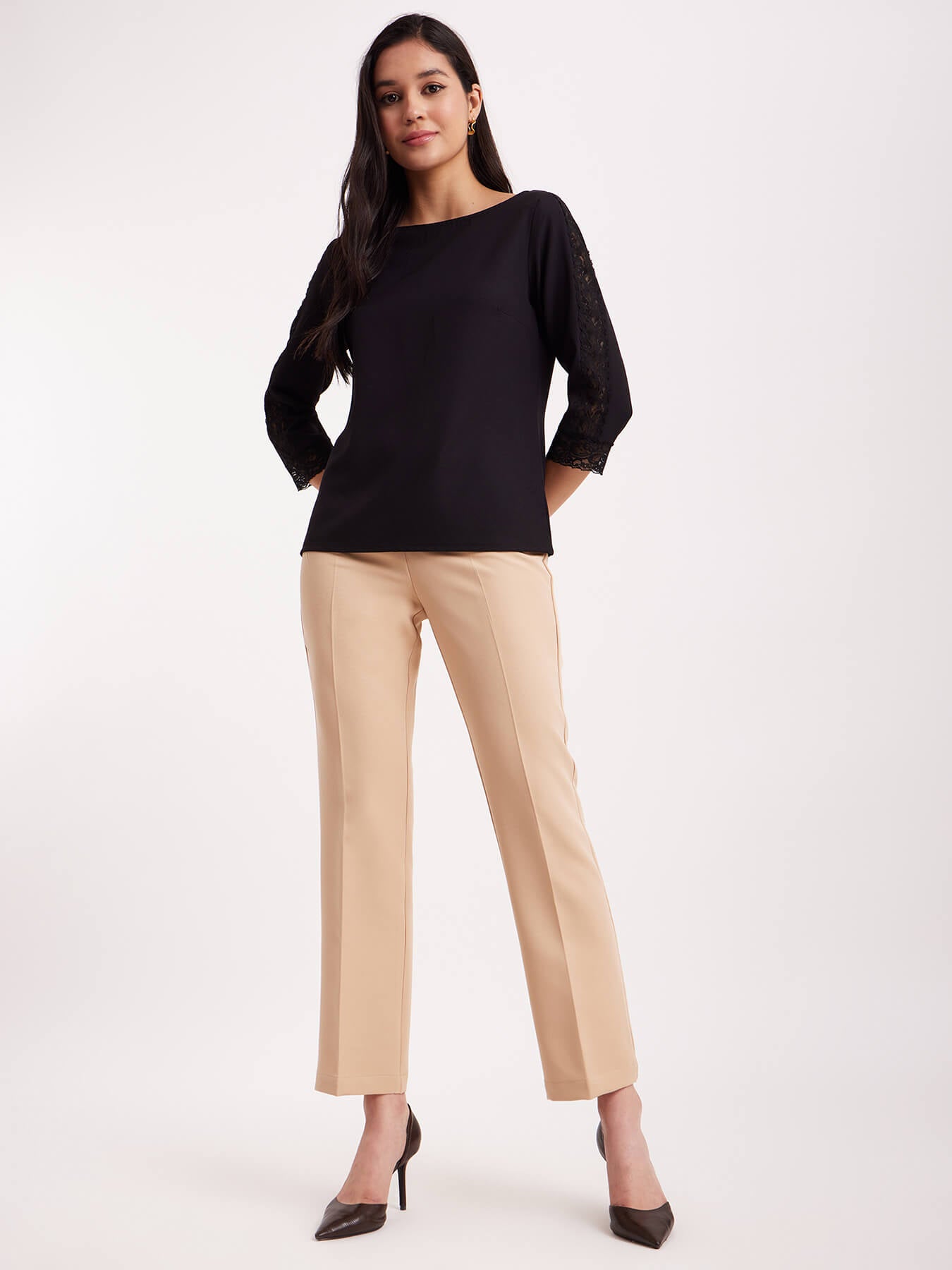 Boat Neck Lace Top - Black