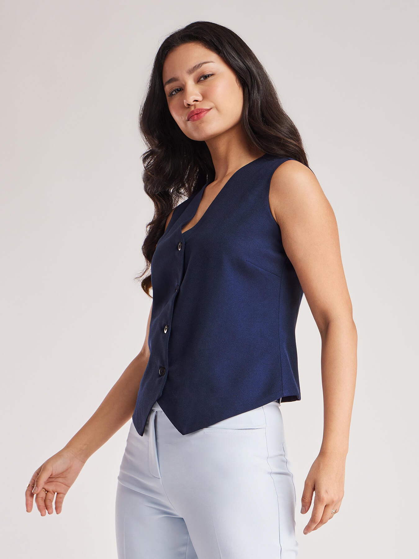 Front Button Vest - Navy Blue
