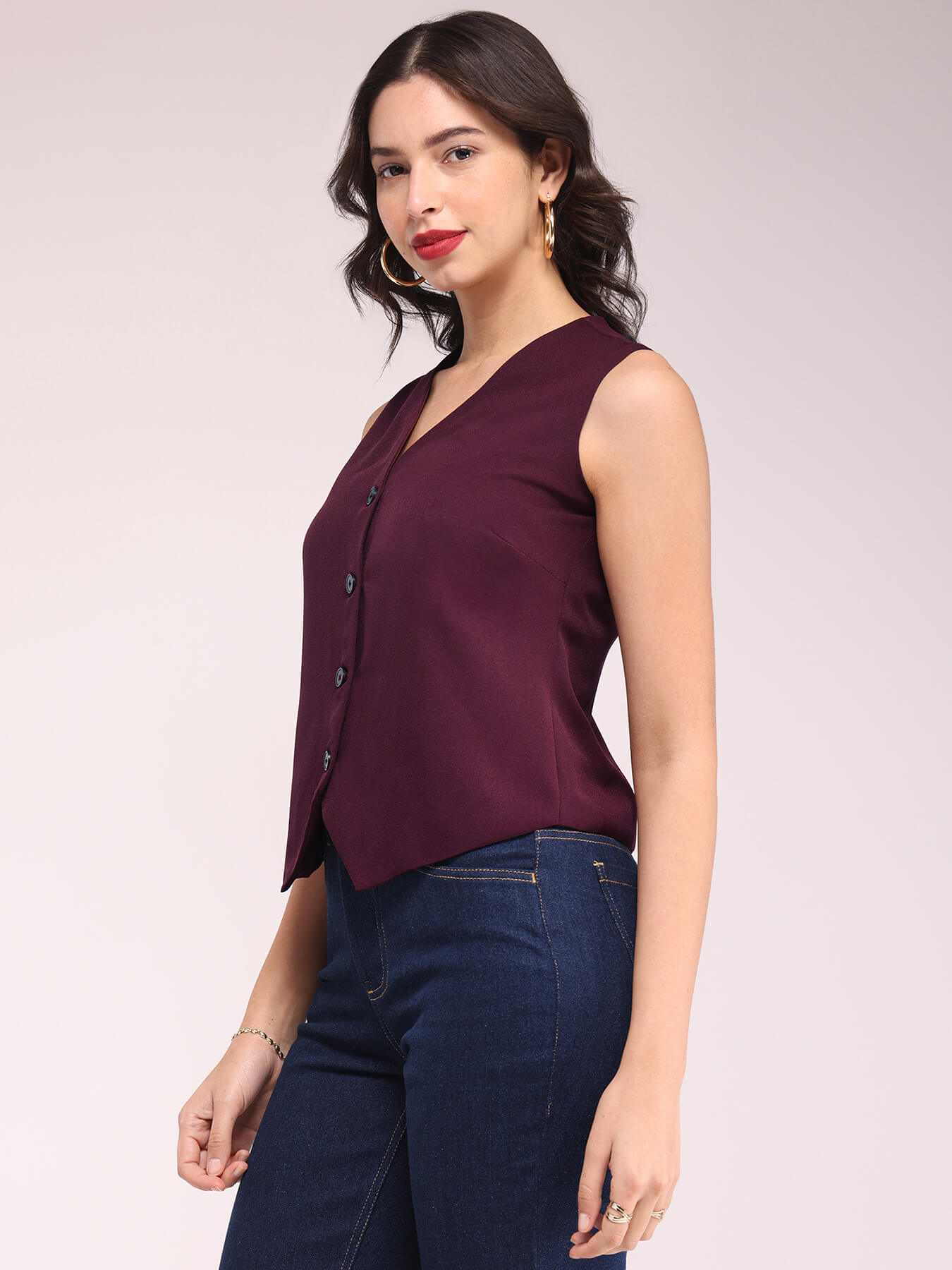 V-Neck Waistcoat - Wine