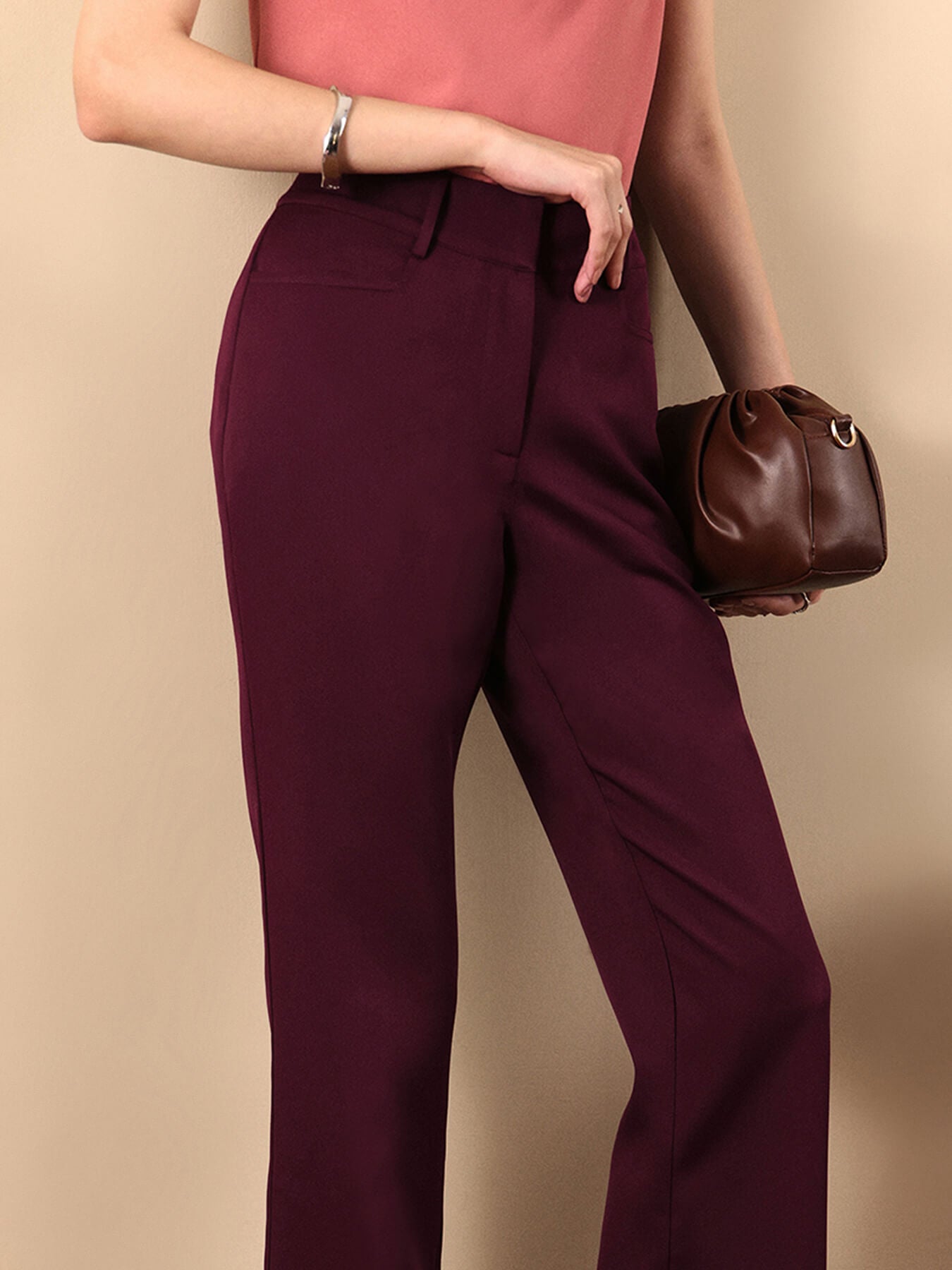 High Waist Pants - Maroon