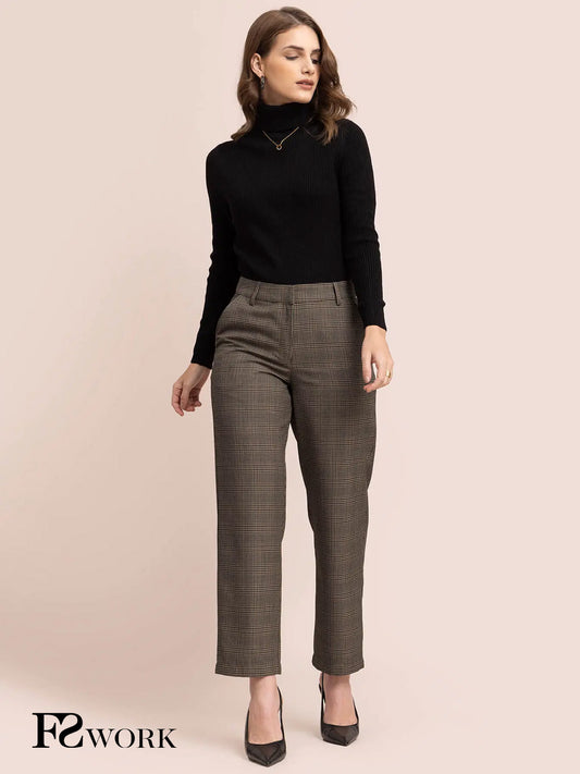 Cotton Straight Trousers - Brown and Black