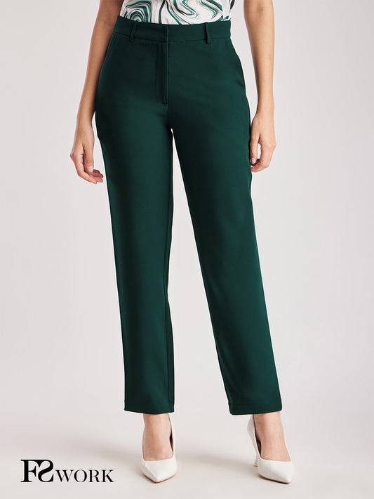 Straight Fit Mid Rise Trousers - Bottle Green
