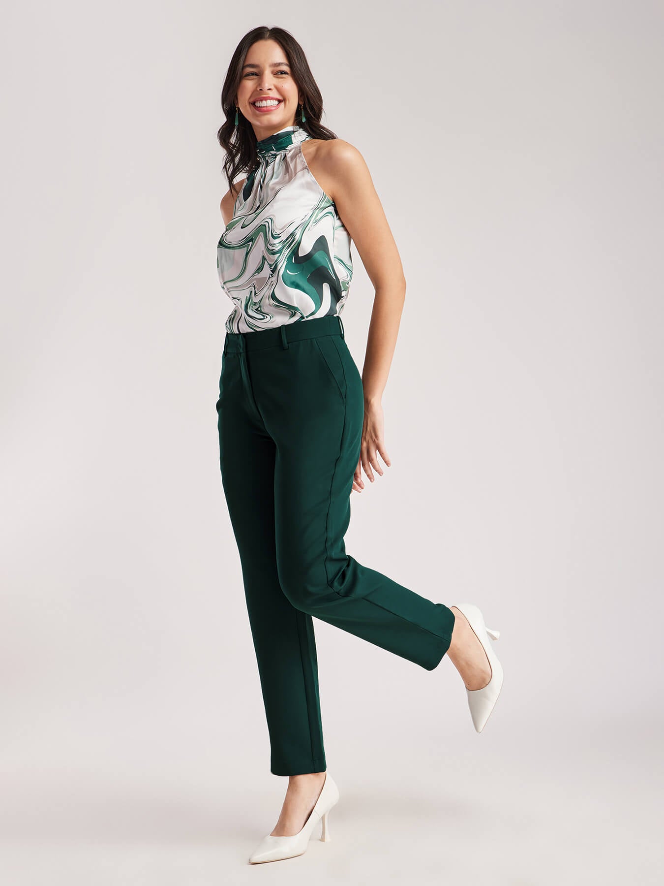 Straight Fit Mid Rise Trousers - Bottle Green