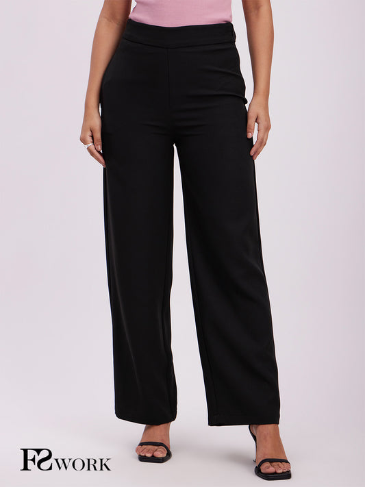 High Waist Wide Leg Trousers - Black