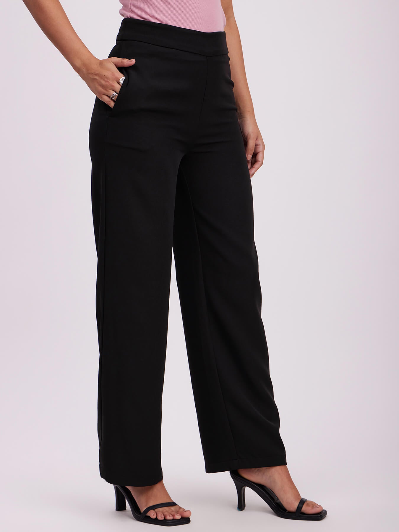 High Waist Wide Leg Trousers - Black