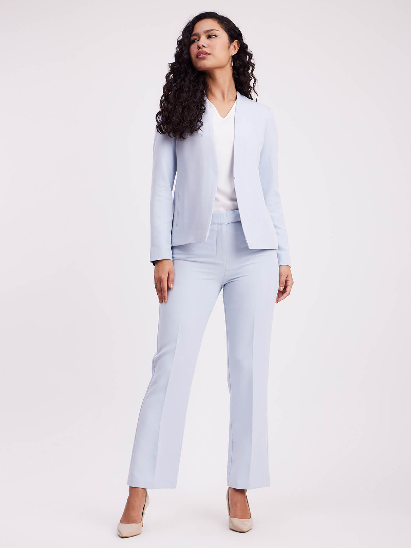 High Waist Bootcut Trousers - Light Blue
