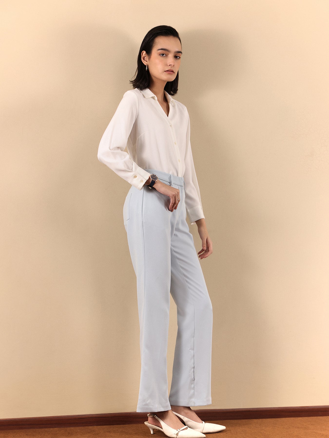 High Waist Bootcut Trousers - Light Blue