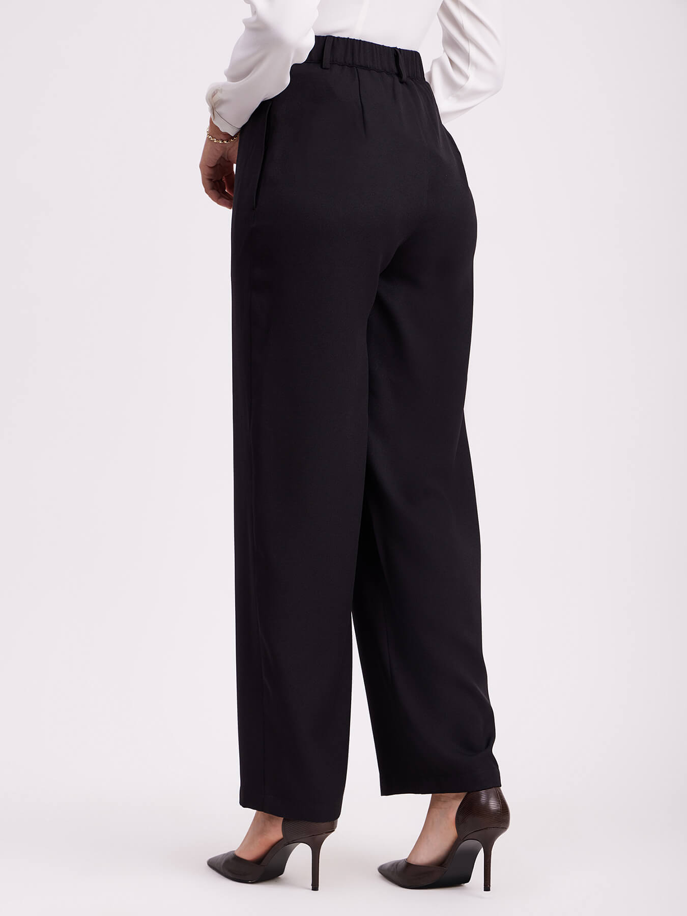 Pleated Wide Leg Trousers - Black