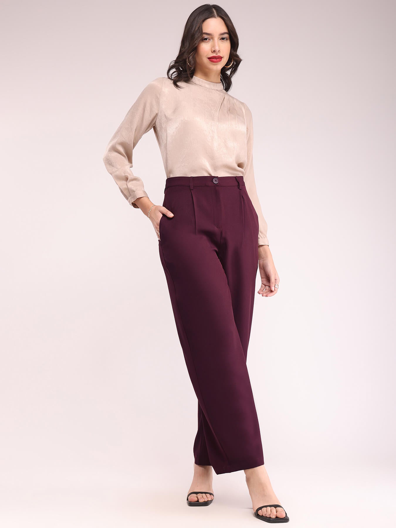 Wide Leg Trousers - Wine
