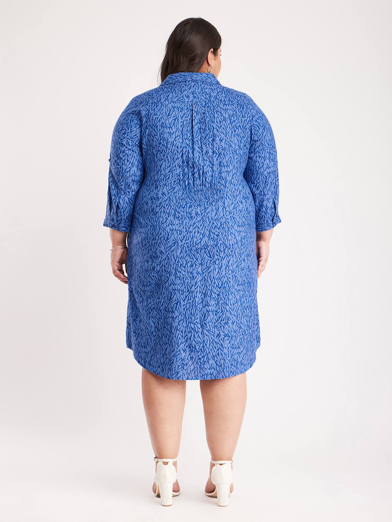 Abstract Print Shirt Dress - Blue