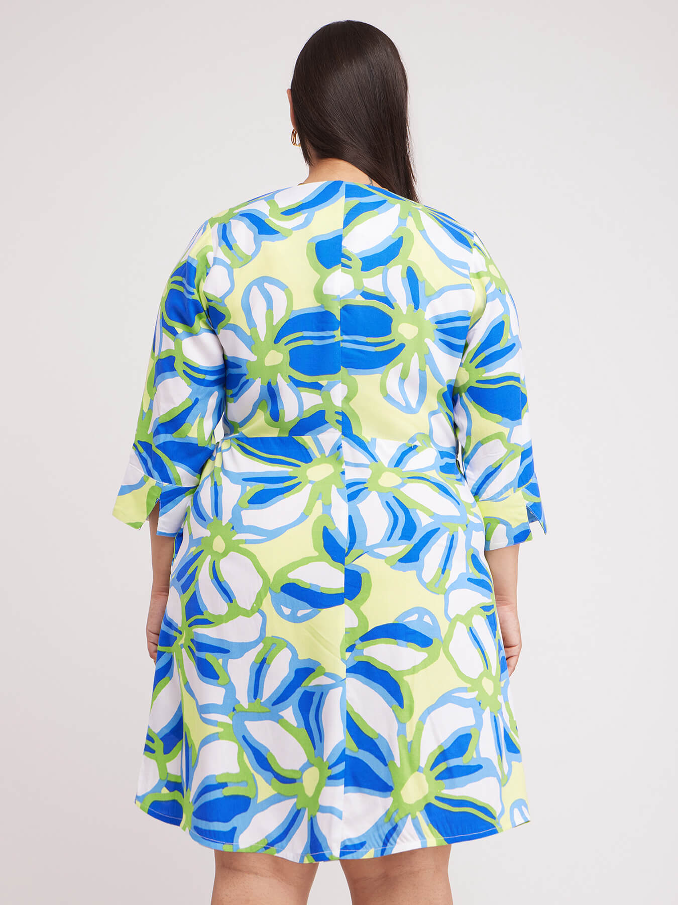 Floral Print Wrap Dress - Green And White