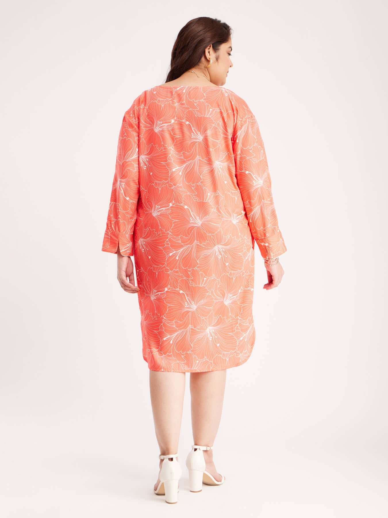 Drop Shoulder Shift Dress - Coral And Off White