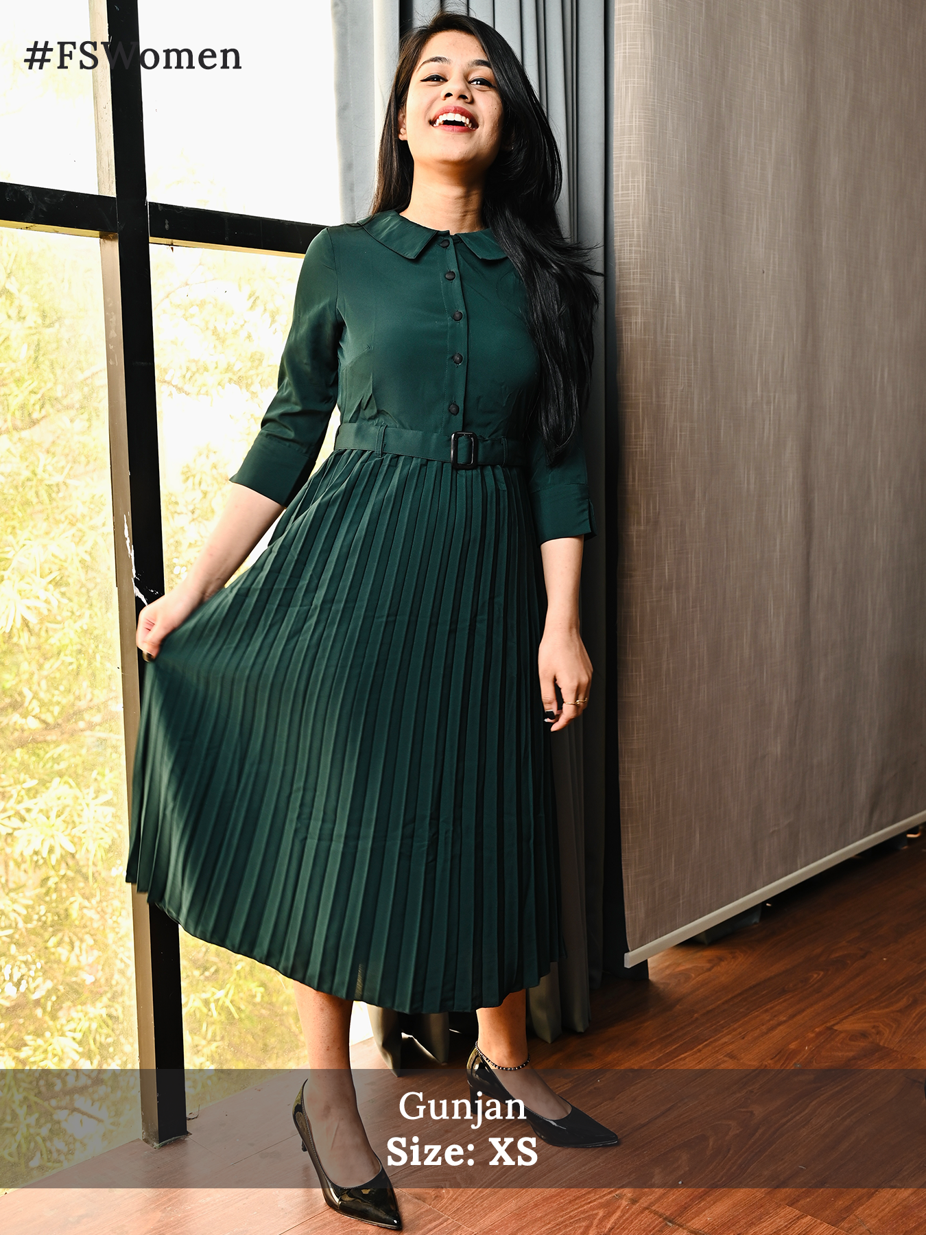 Peter Pan Collar Pleated A Line Dress - Green| Formal Dresses