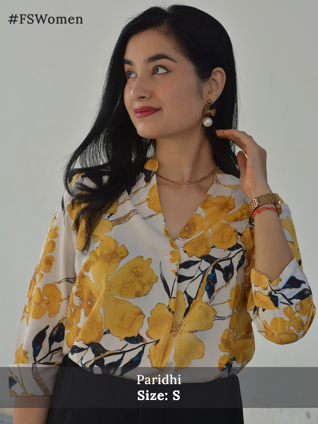 Big Floral Print Top - Mustard and White| Formal Tops