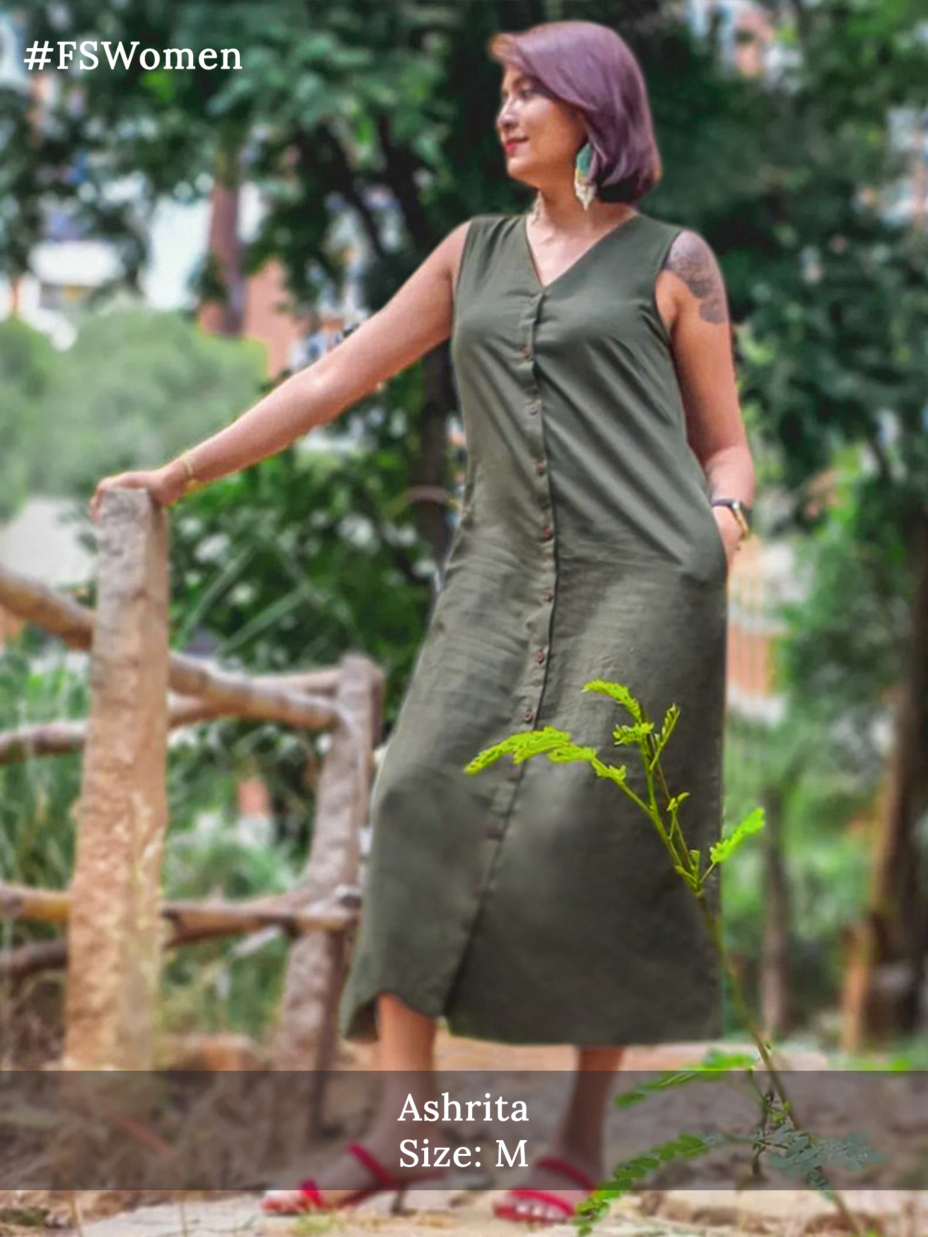 Cotton Button Down A-Line Dress - Olive