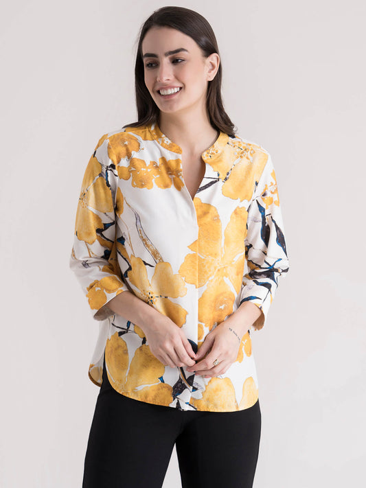 Big Floral Print Top - Mustard and White| Formal Tops