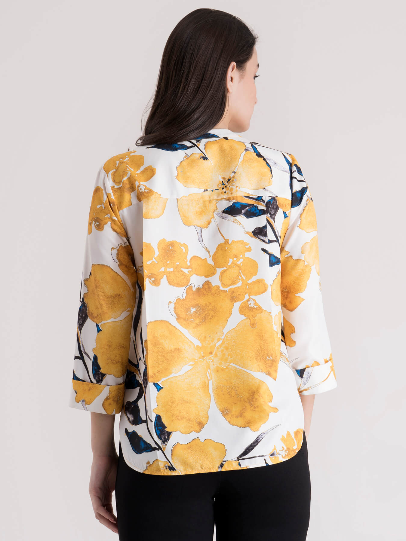 Big Floral Print Top - Mustard and White| Formal Tops