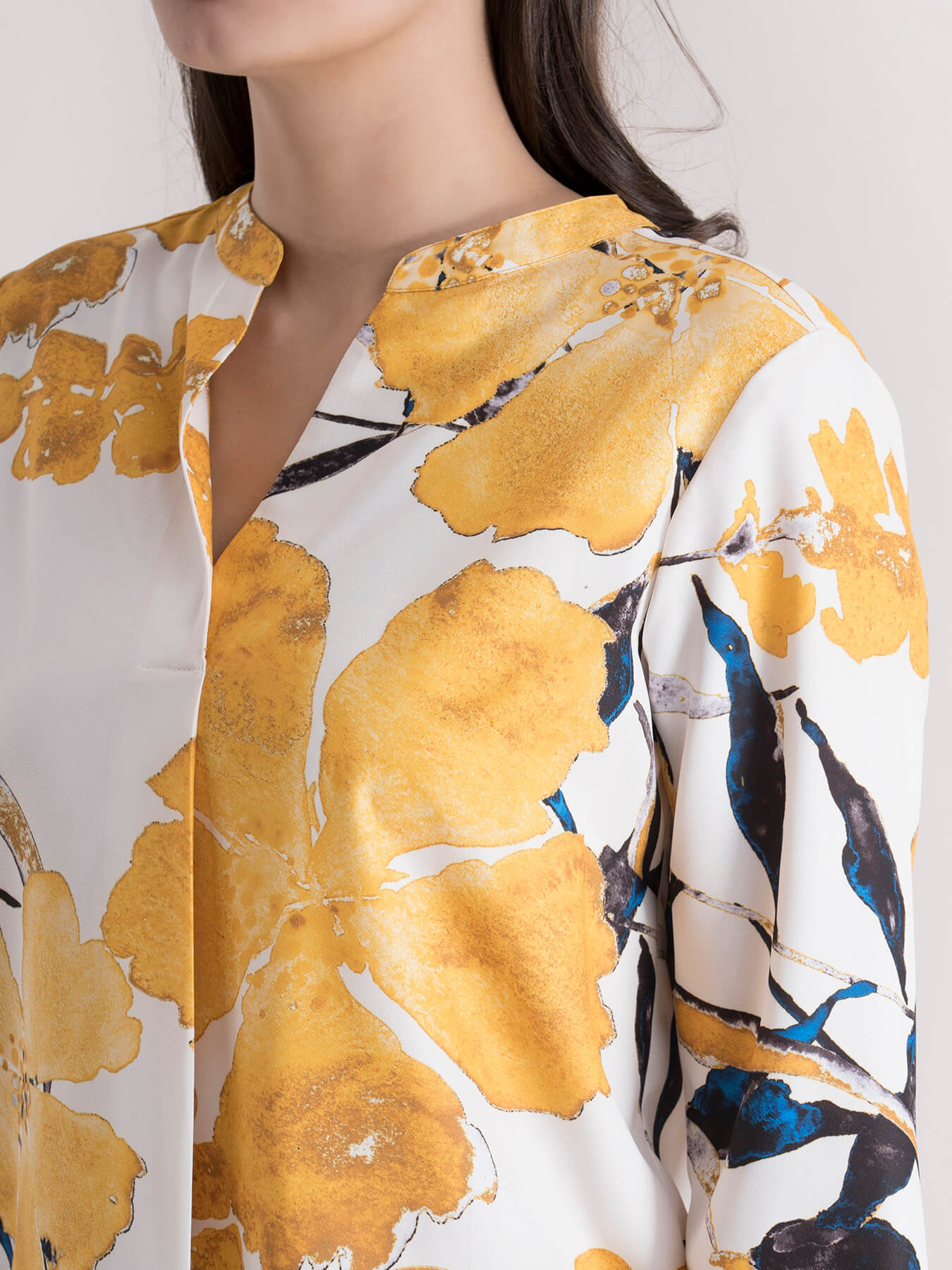 Big Floral Print Top - Mustard and White| Formal Tops