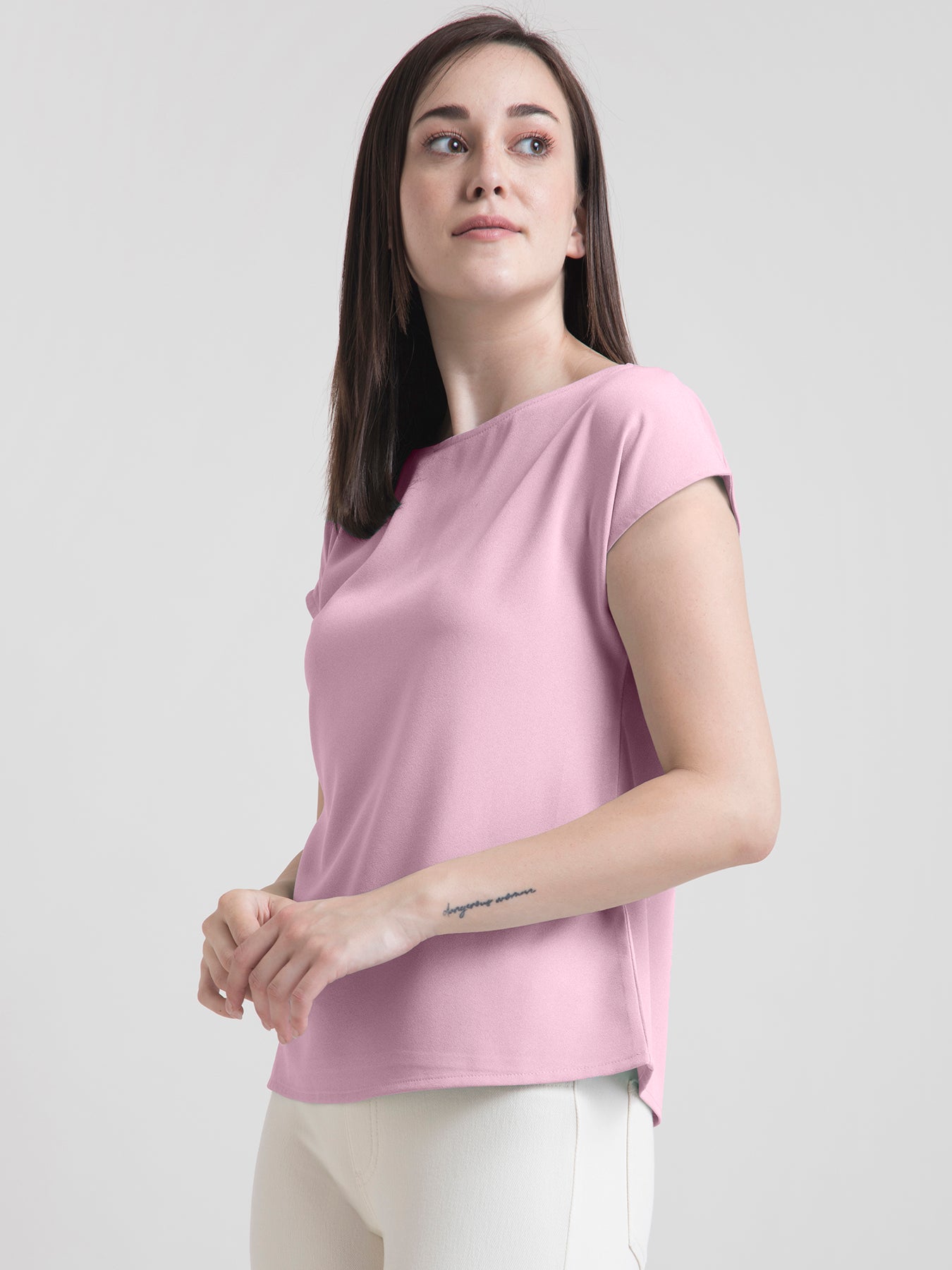 Boat Neck Drop Shoulder Top - Baby Pink