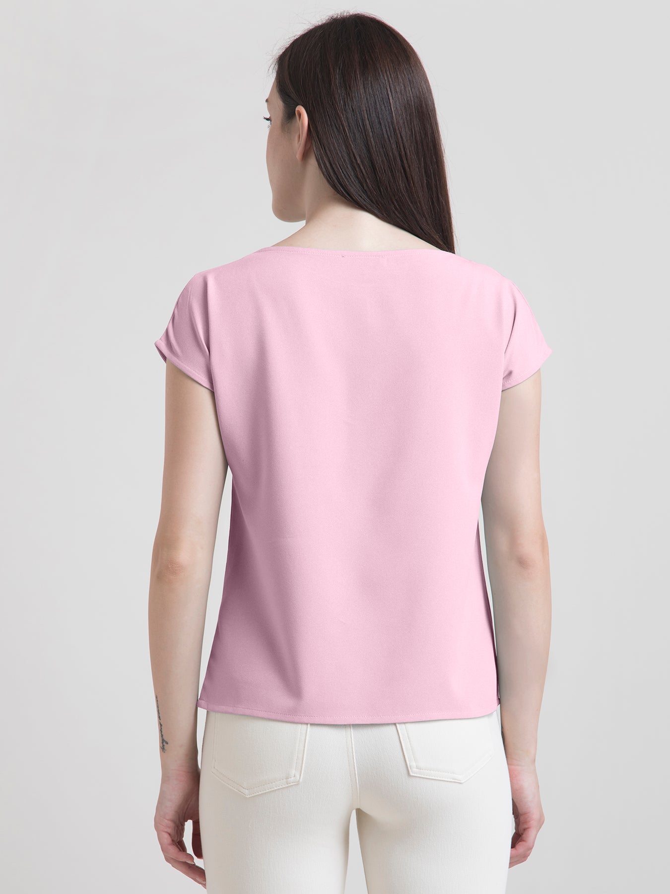 Boat Neck Drop Shoulder Top - Baby Pink