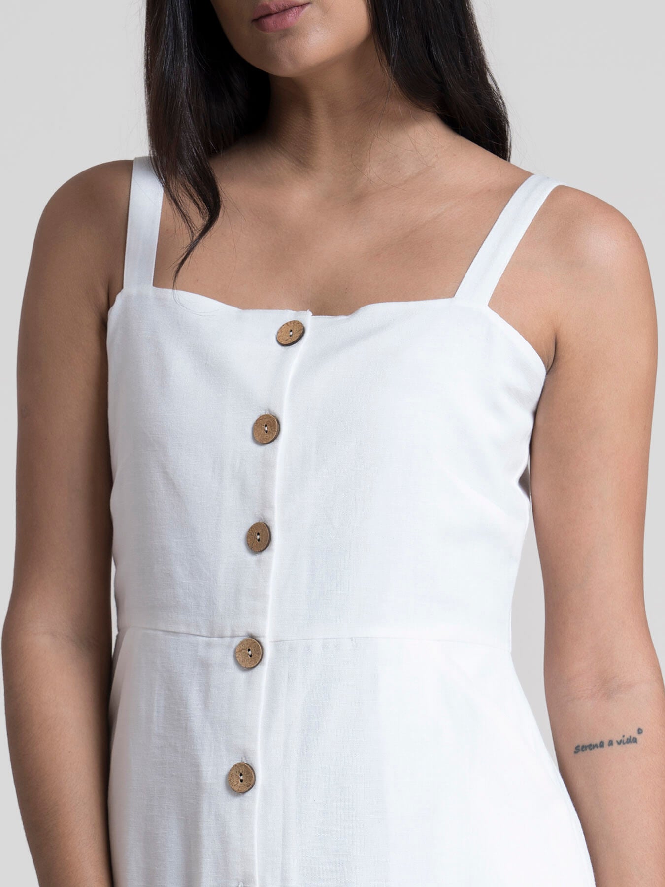 Button-Down Strap Midi Dress - White