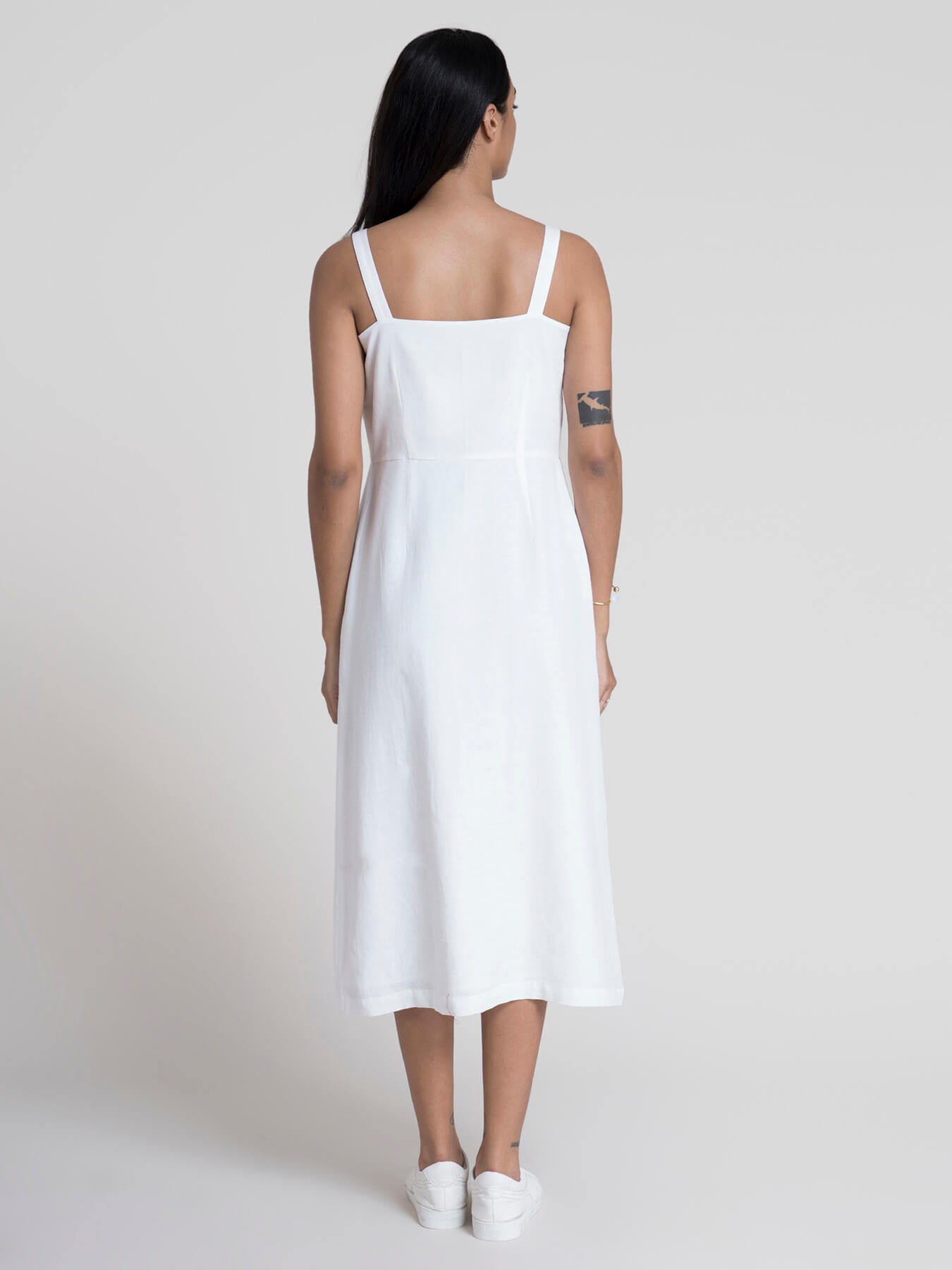 Button-Down Strap Midi Dress - White