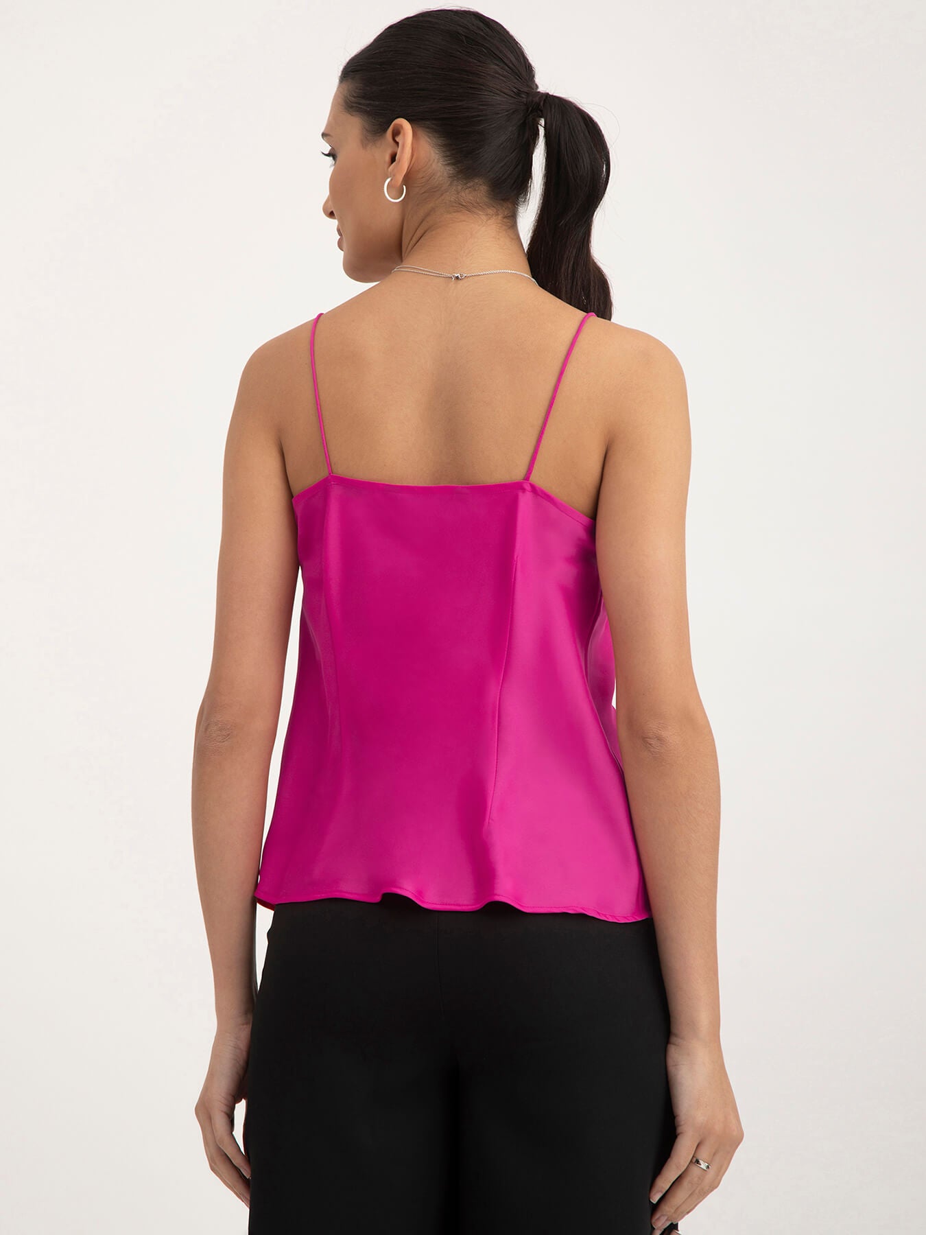 Satin Cowl Neck Camisole - Fuchsia