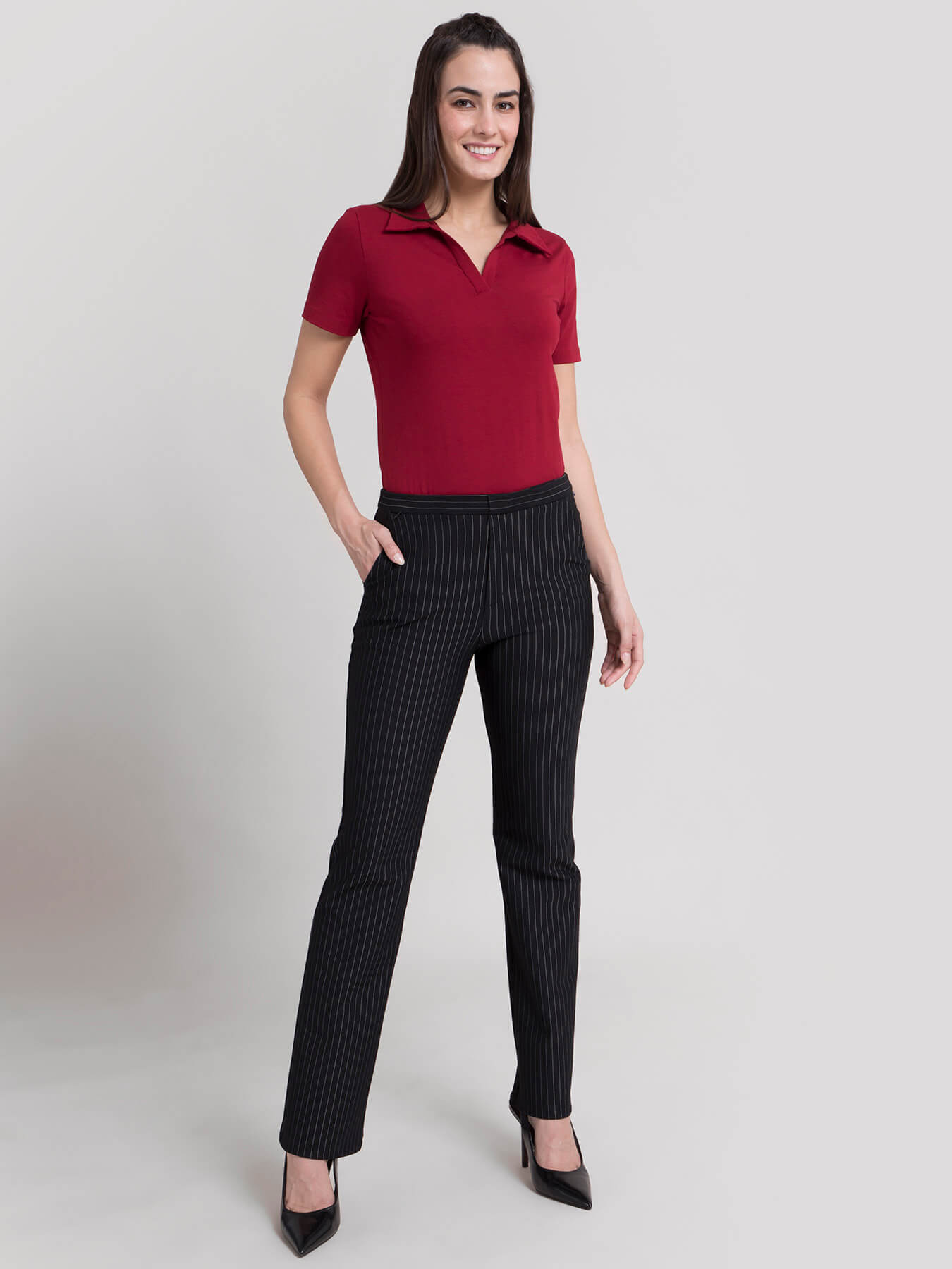 4 Way Stretch Collared LivIn T-shirt - Maroon