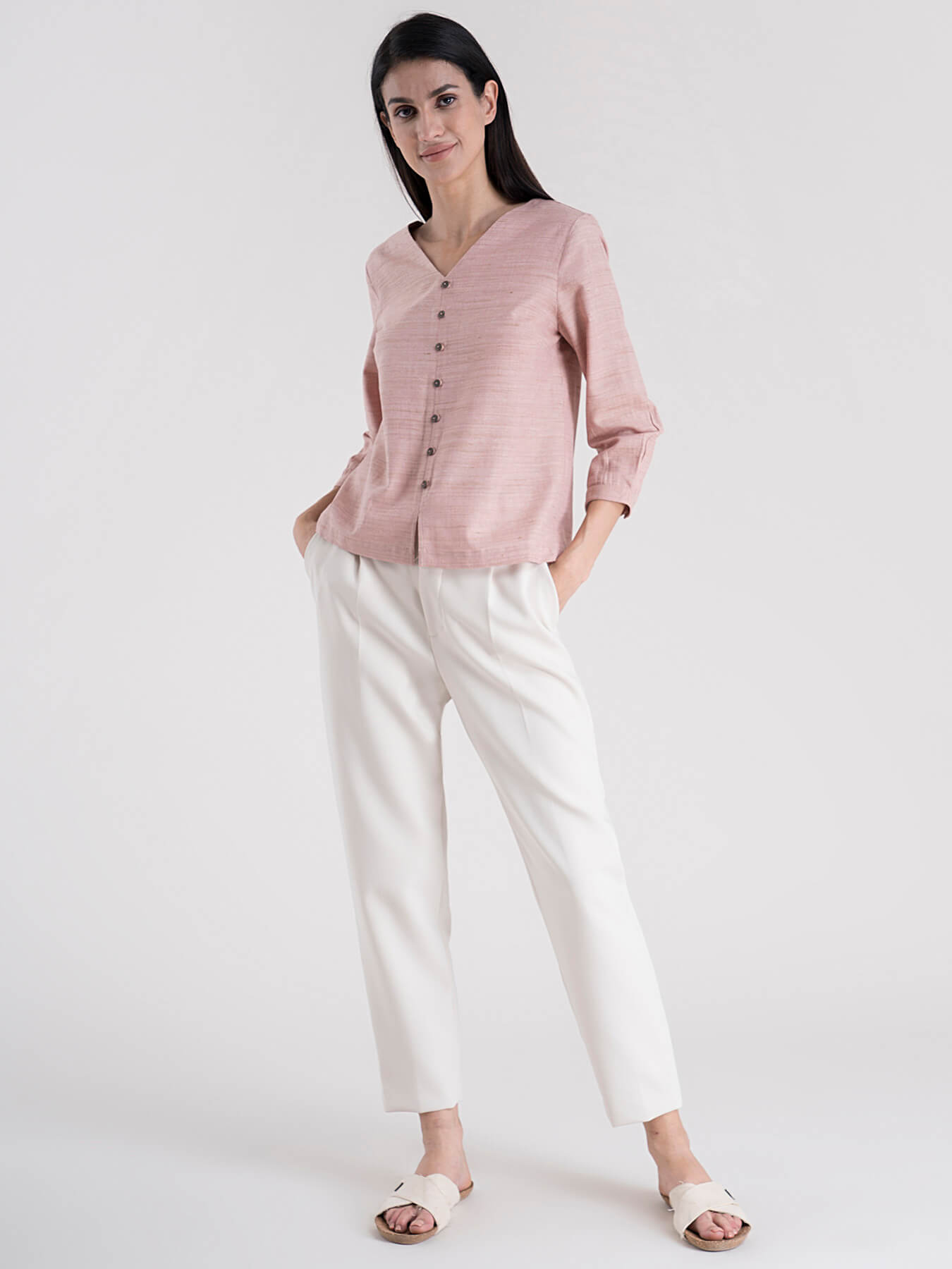 Cotton Button Detail Top - Pink