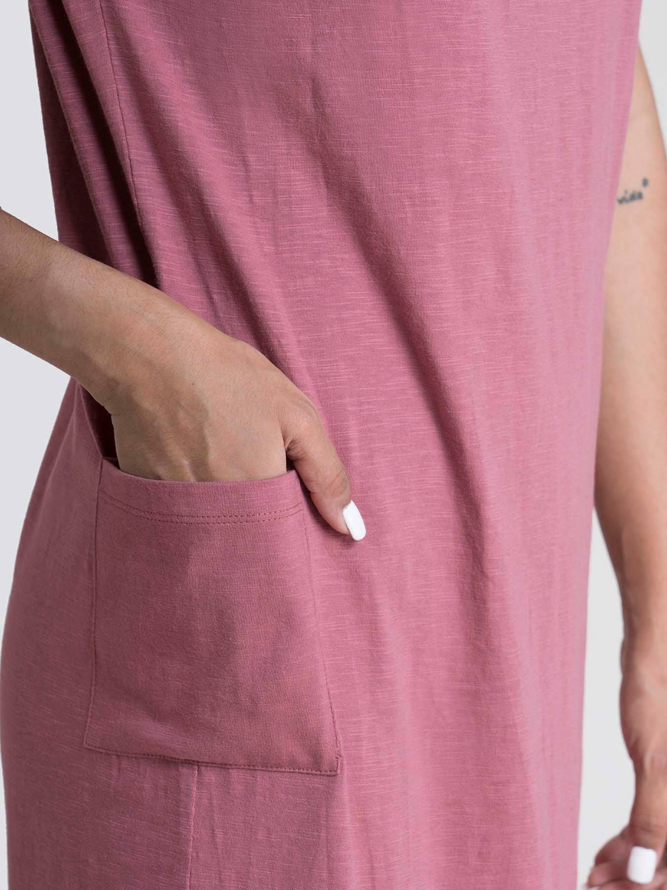 Cotton Drop Shoulder Knitted Dress - Pink