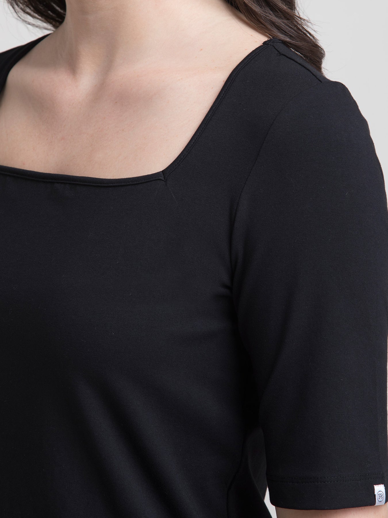 Cotton Square Neck Knitted T Shirt - Black