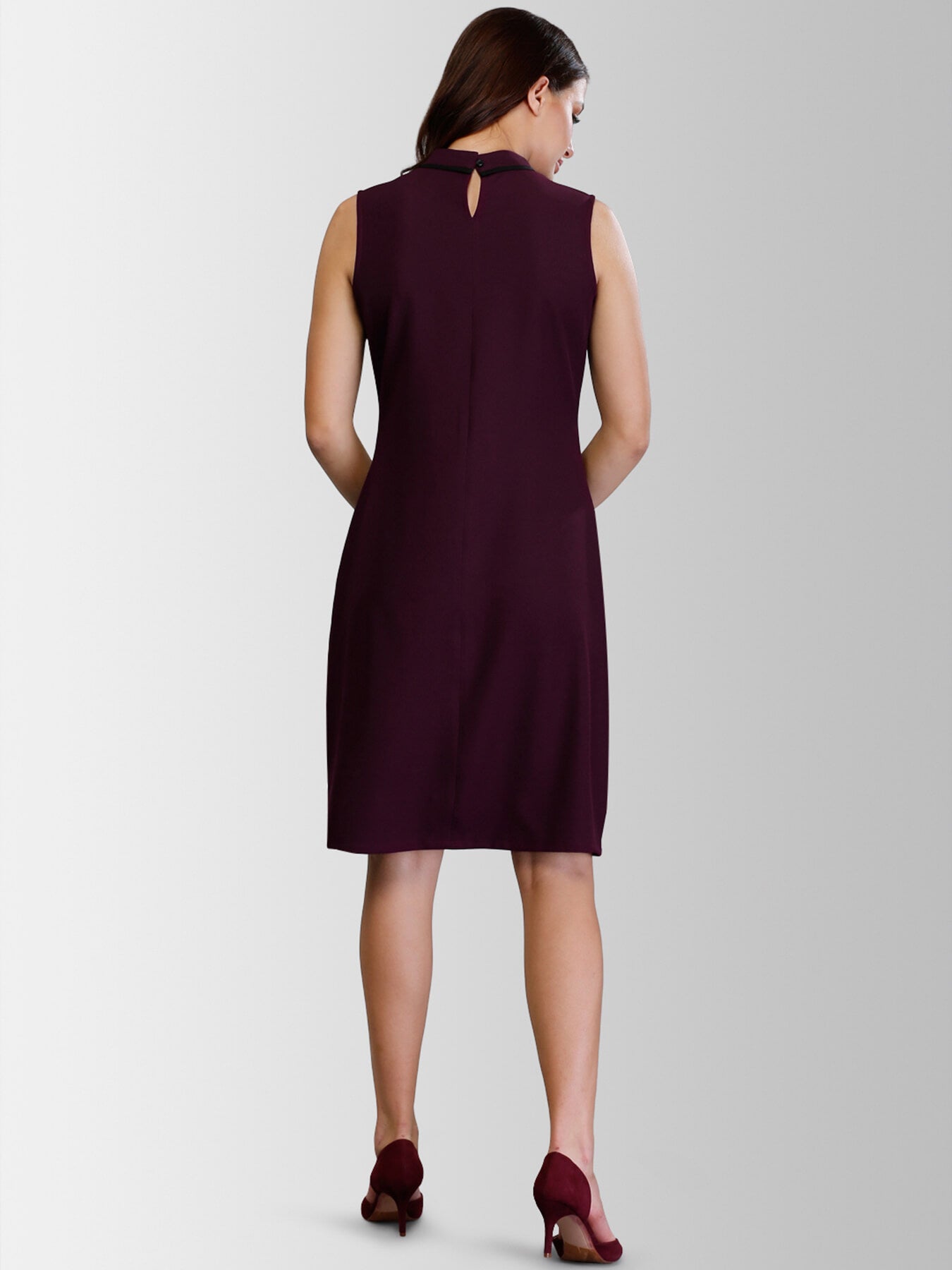 High Neck Piping Detail Shift Dress - Maroon| Formal Dresses