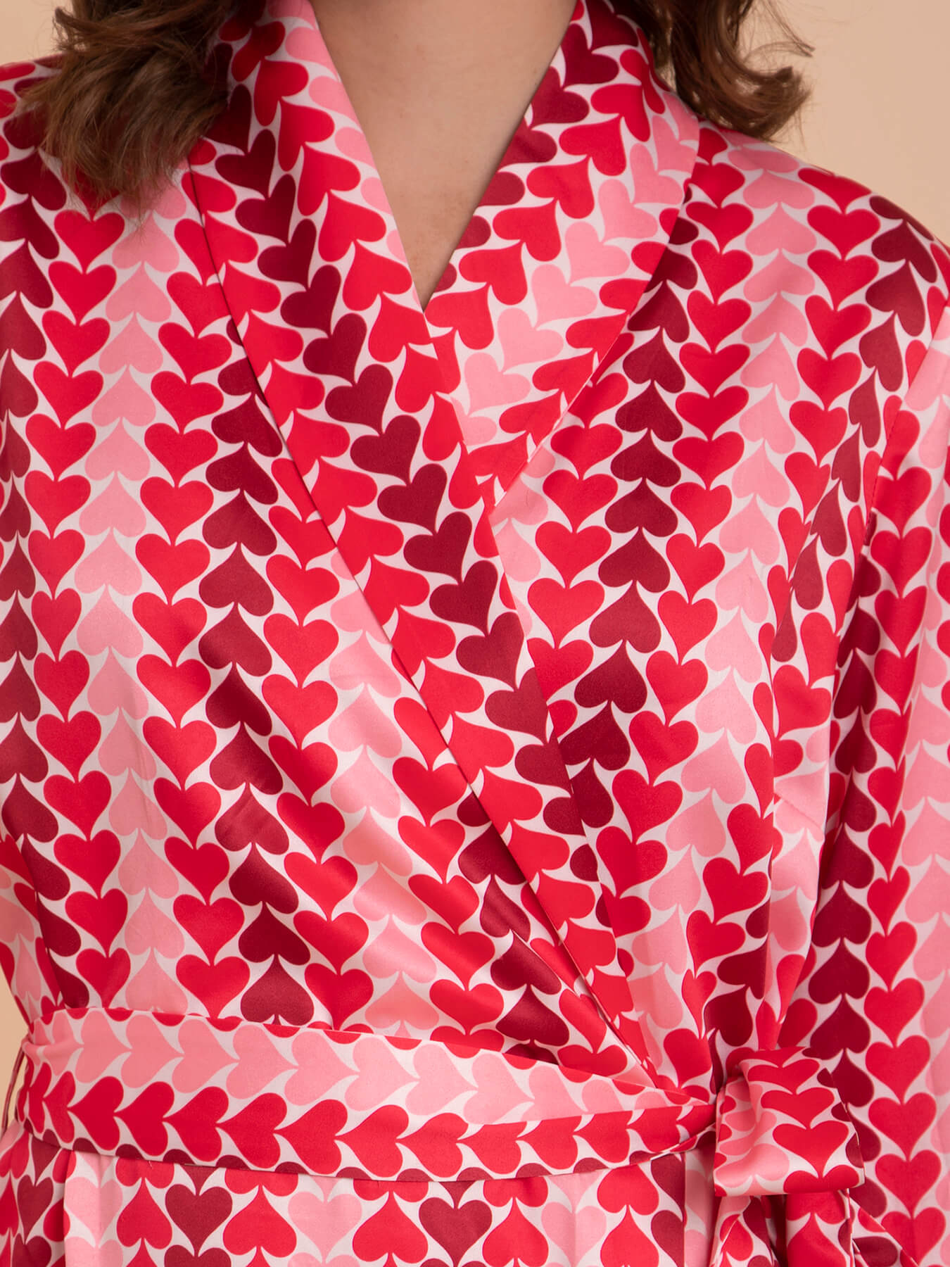 Satin Spade Print Wrap Dress - Red