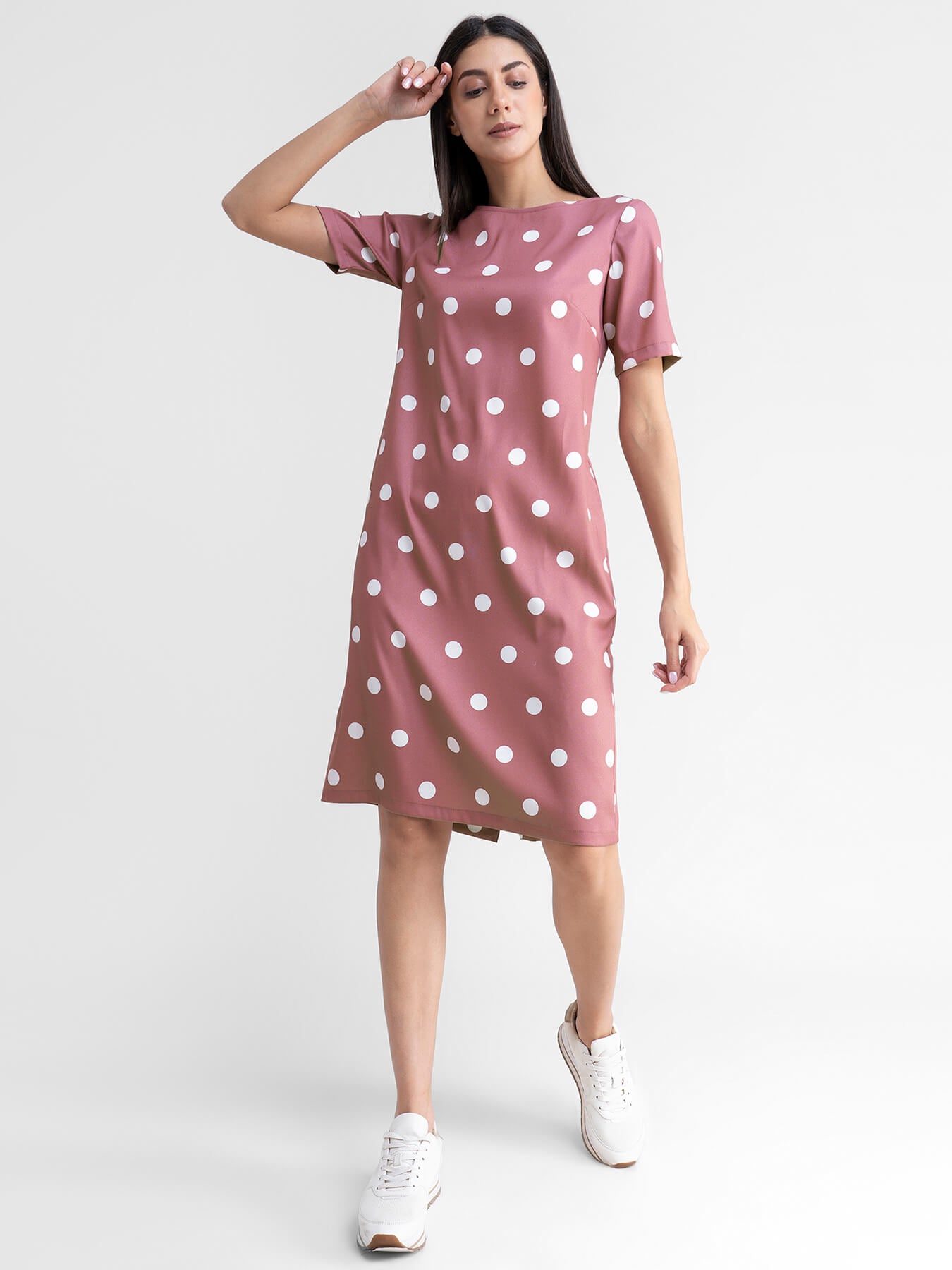 Polka Dot Shift Dress - Dusty Pink