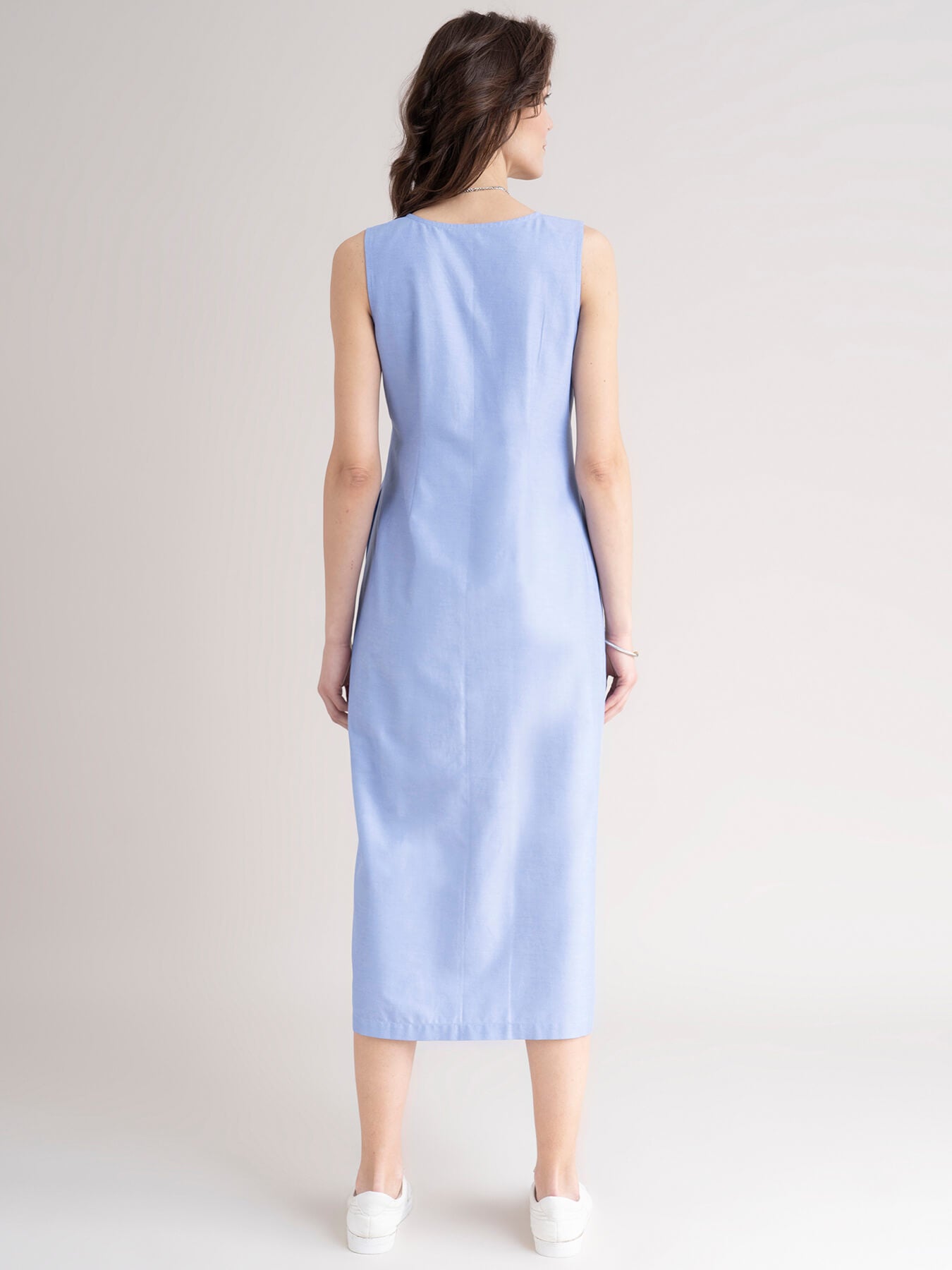 Cotton Button Down Dress- Blue