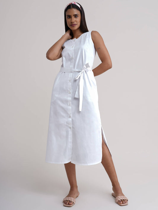 Cotton Shirt Dress - White