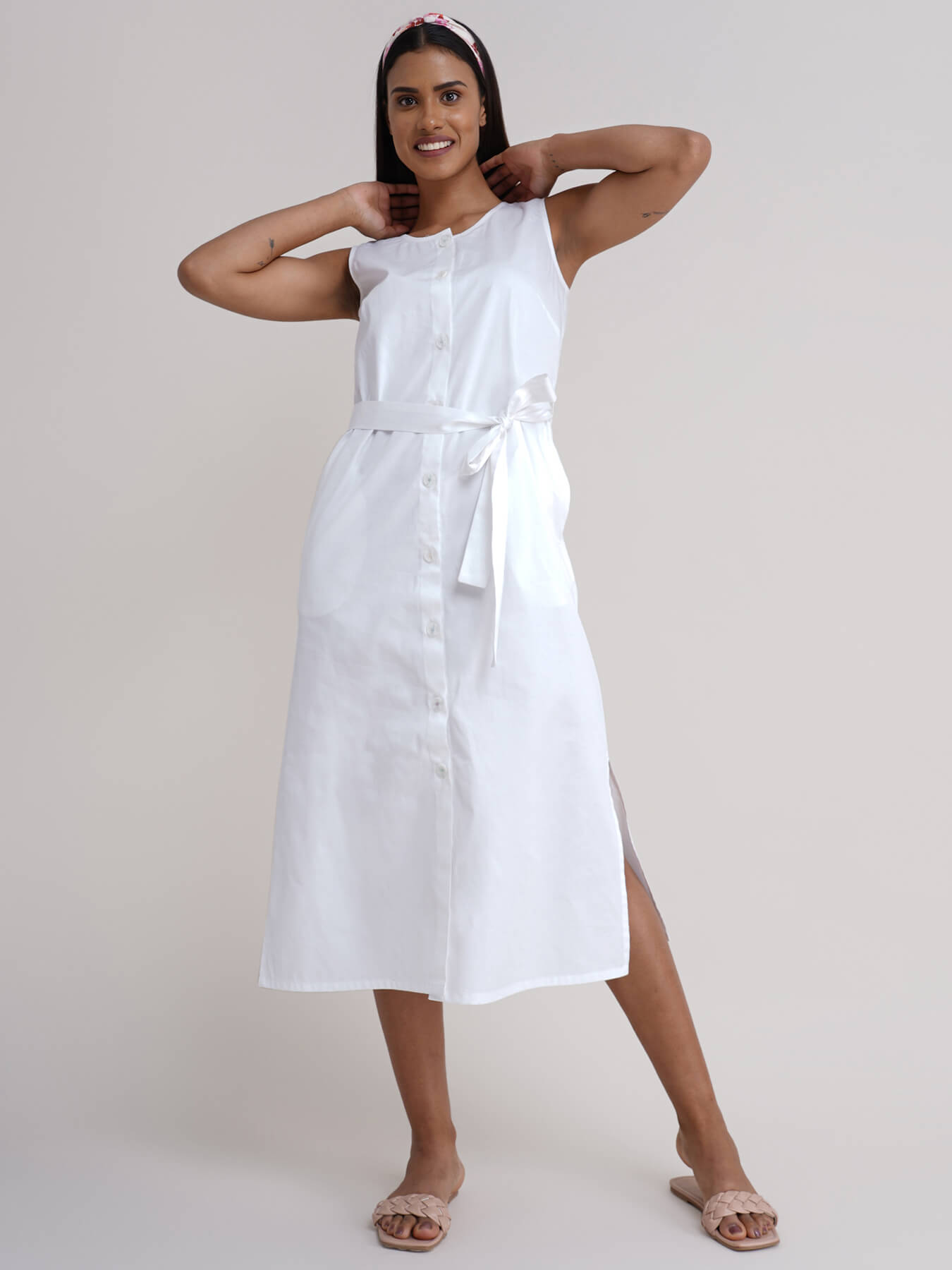 Cotton Shirt Dress - White