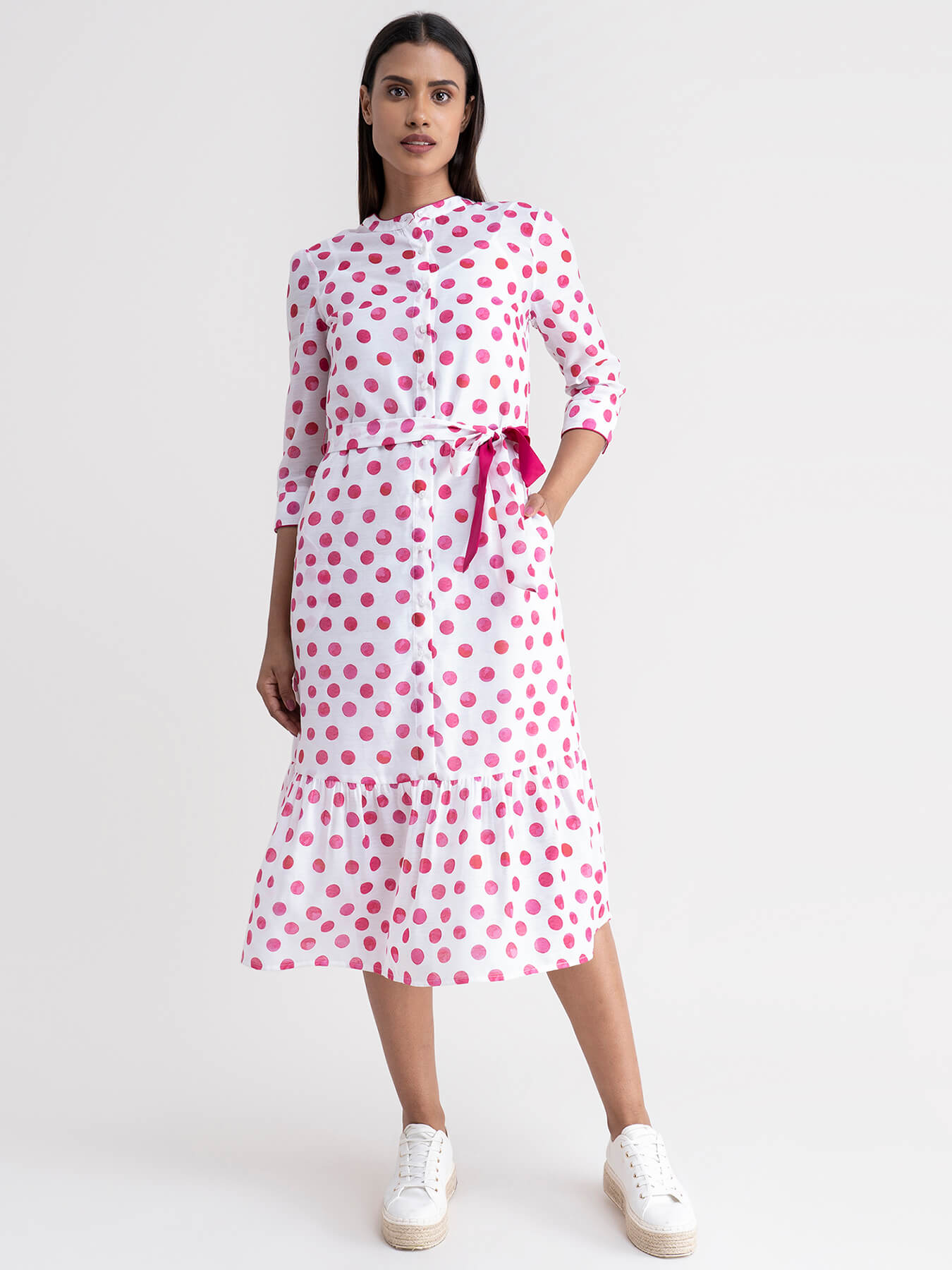 Chanderi Polka Dot Dress - White