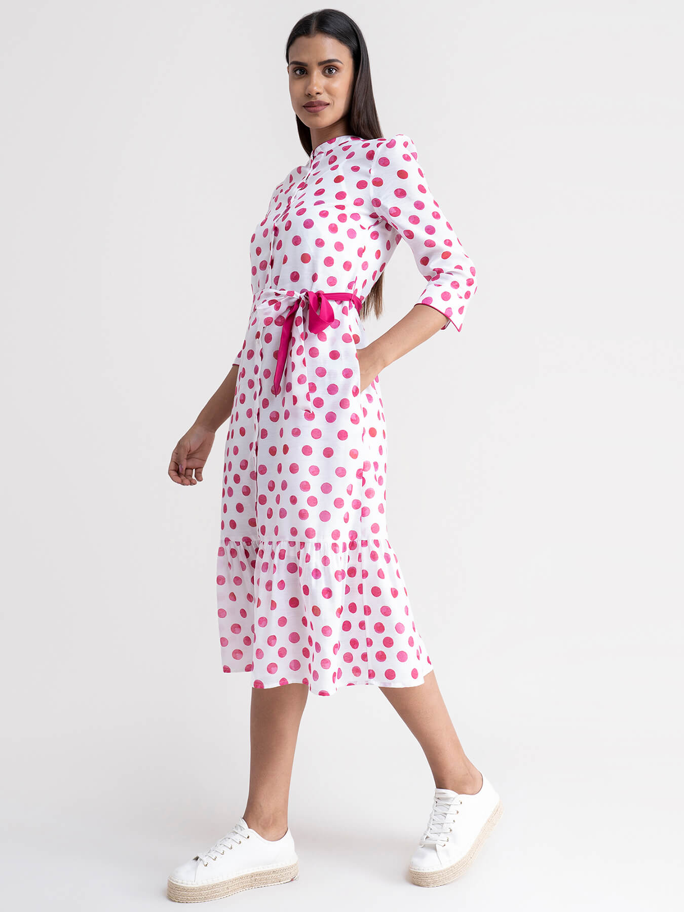 Chanderi Polka Dot Dress - White
