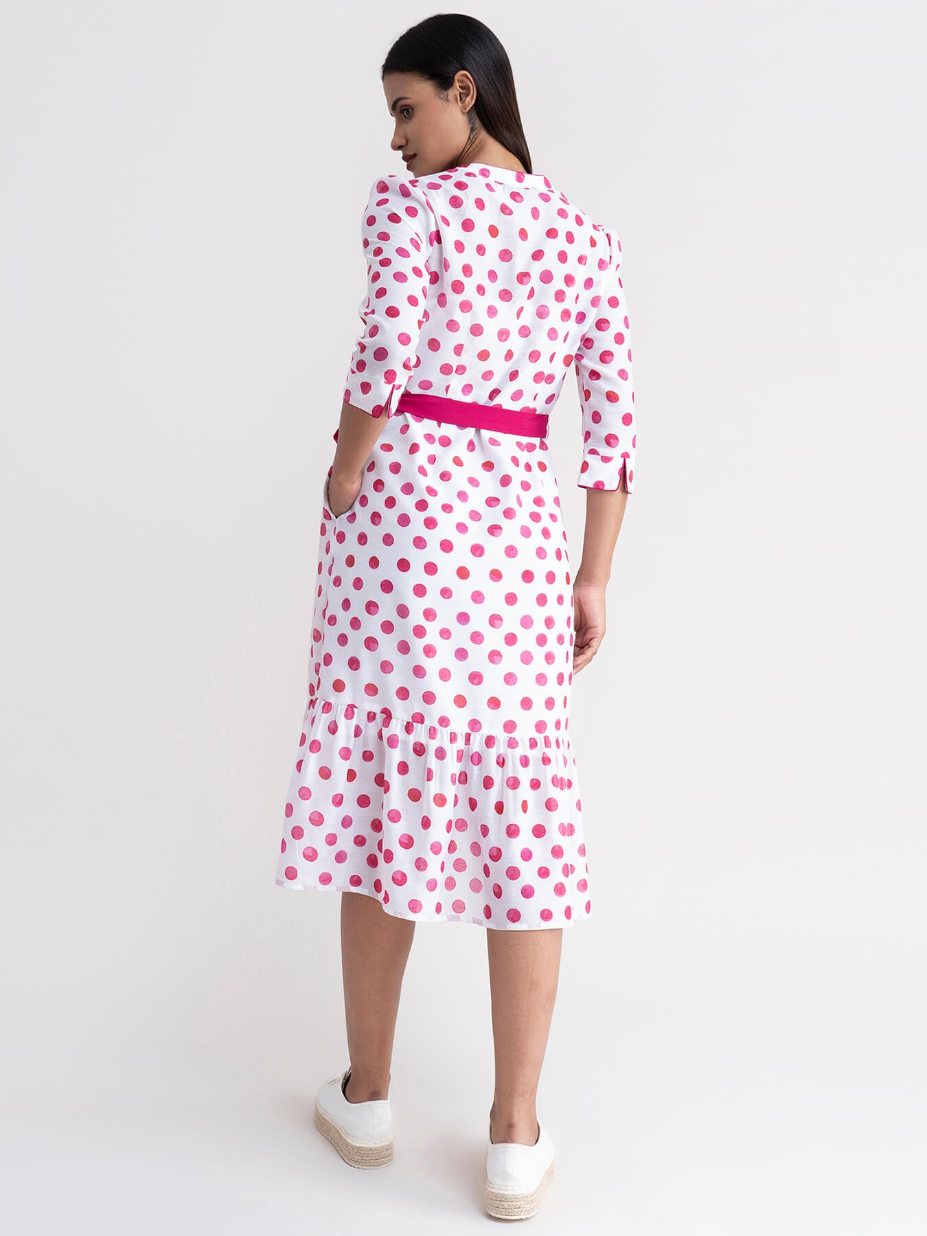 Chanderi Polka Dot Dress - White