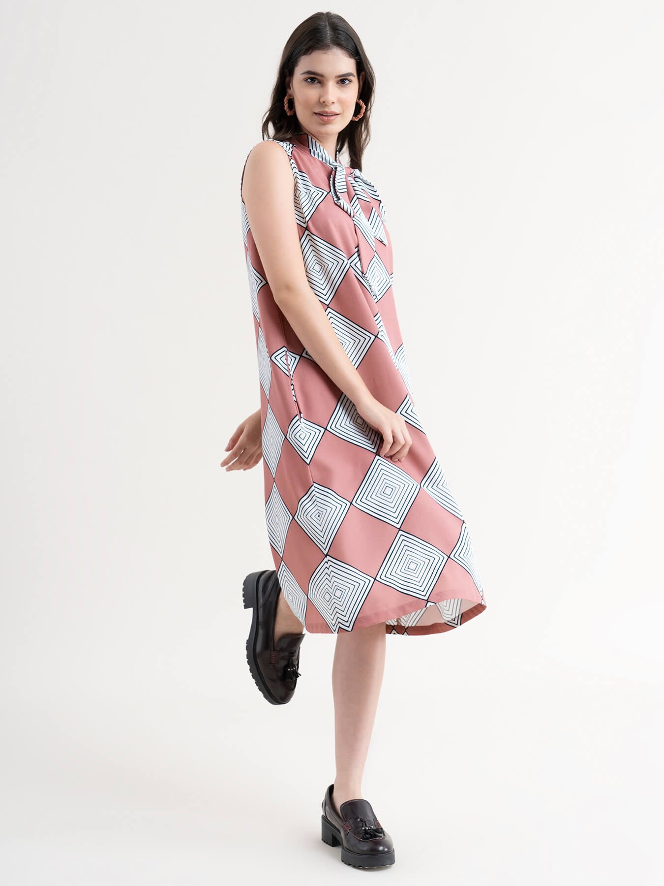 Geometric Print Dress - Dusty Pink