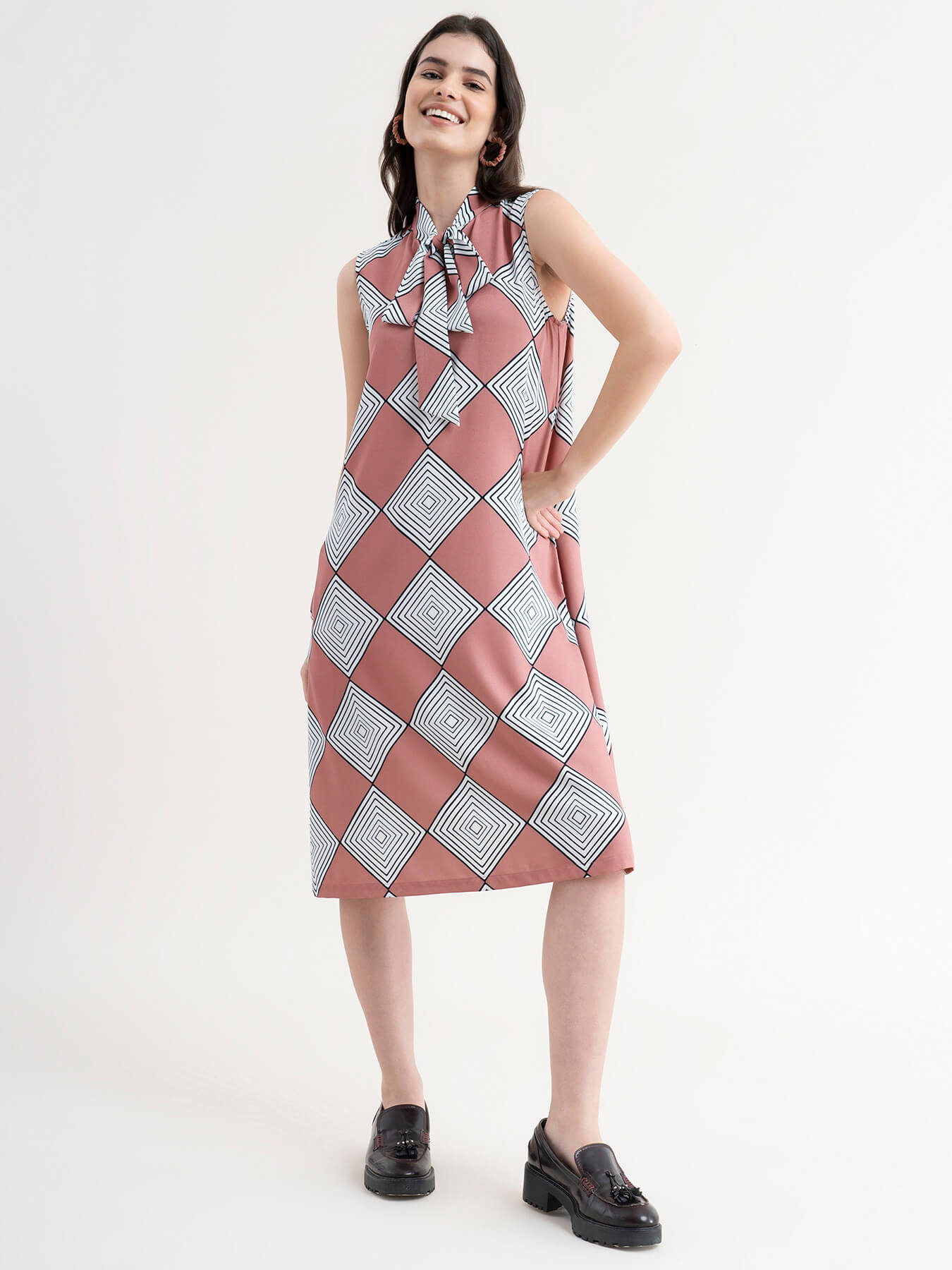 Geometric Print Dress - Dusty Pink