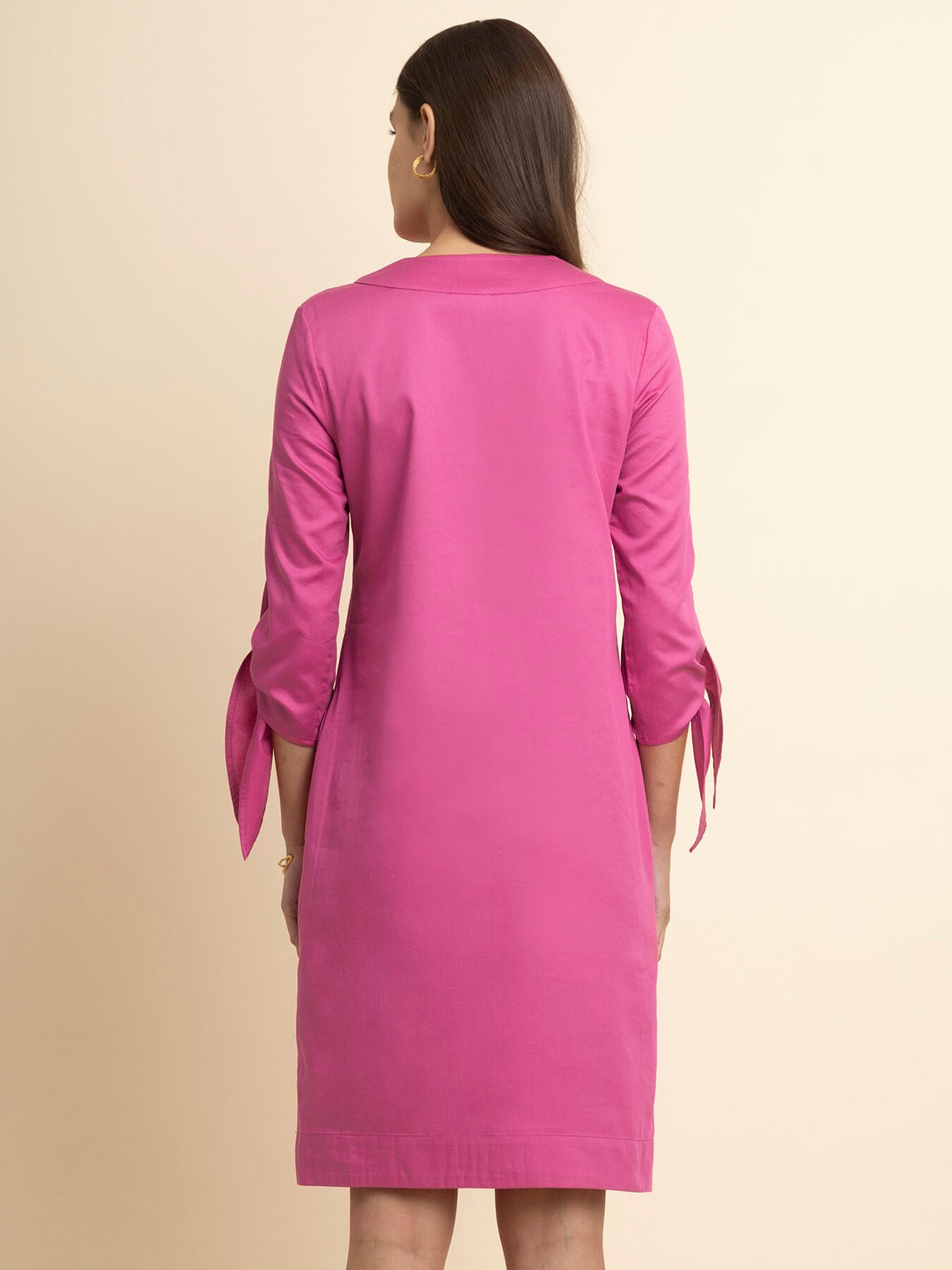 Cotton Tie-Up Dress - Pink