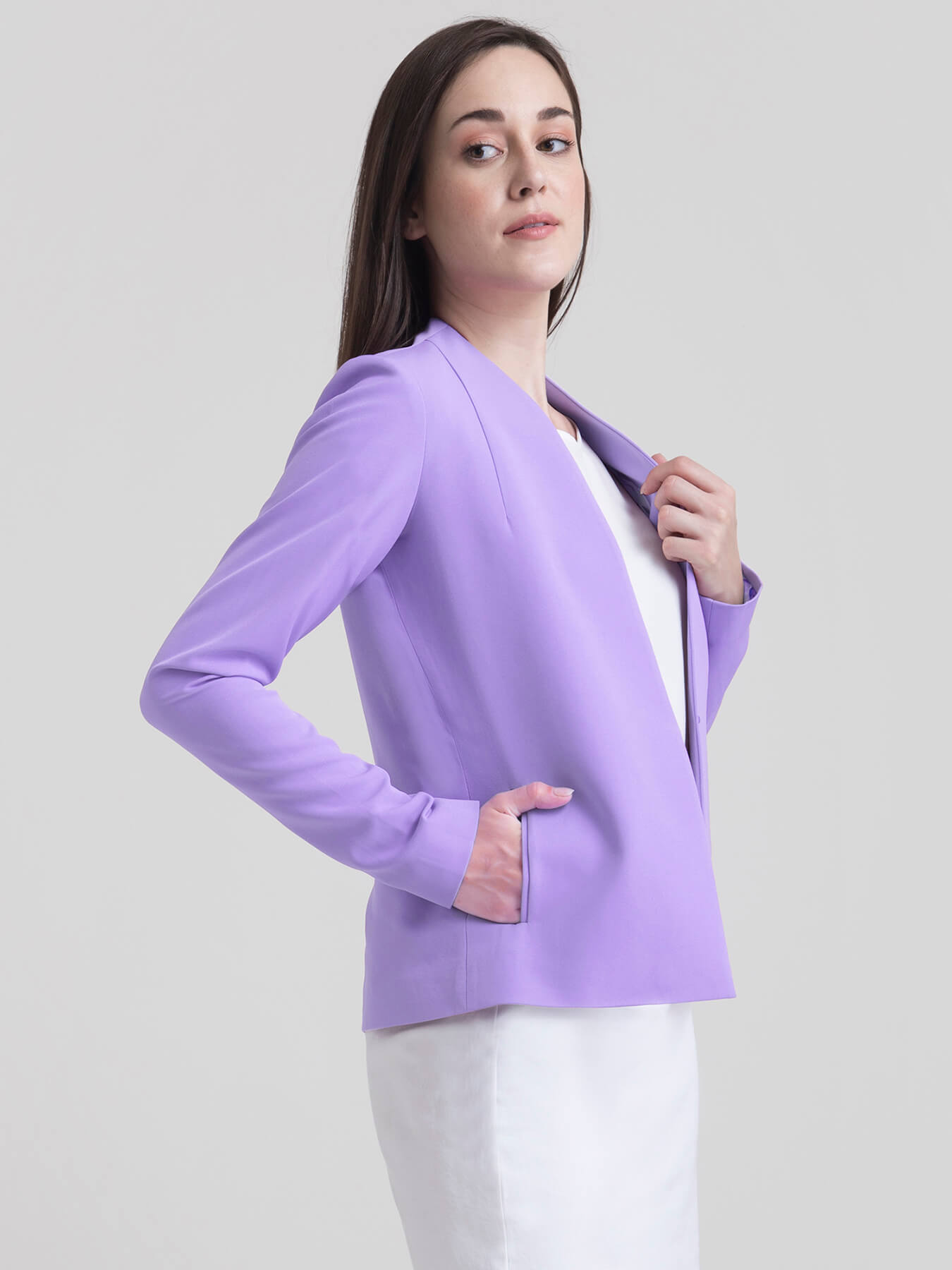 Stylish Jacket With Hook Closure - Lilac| Formal Jackets