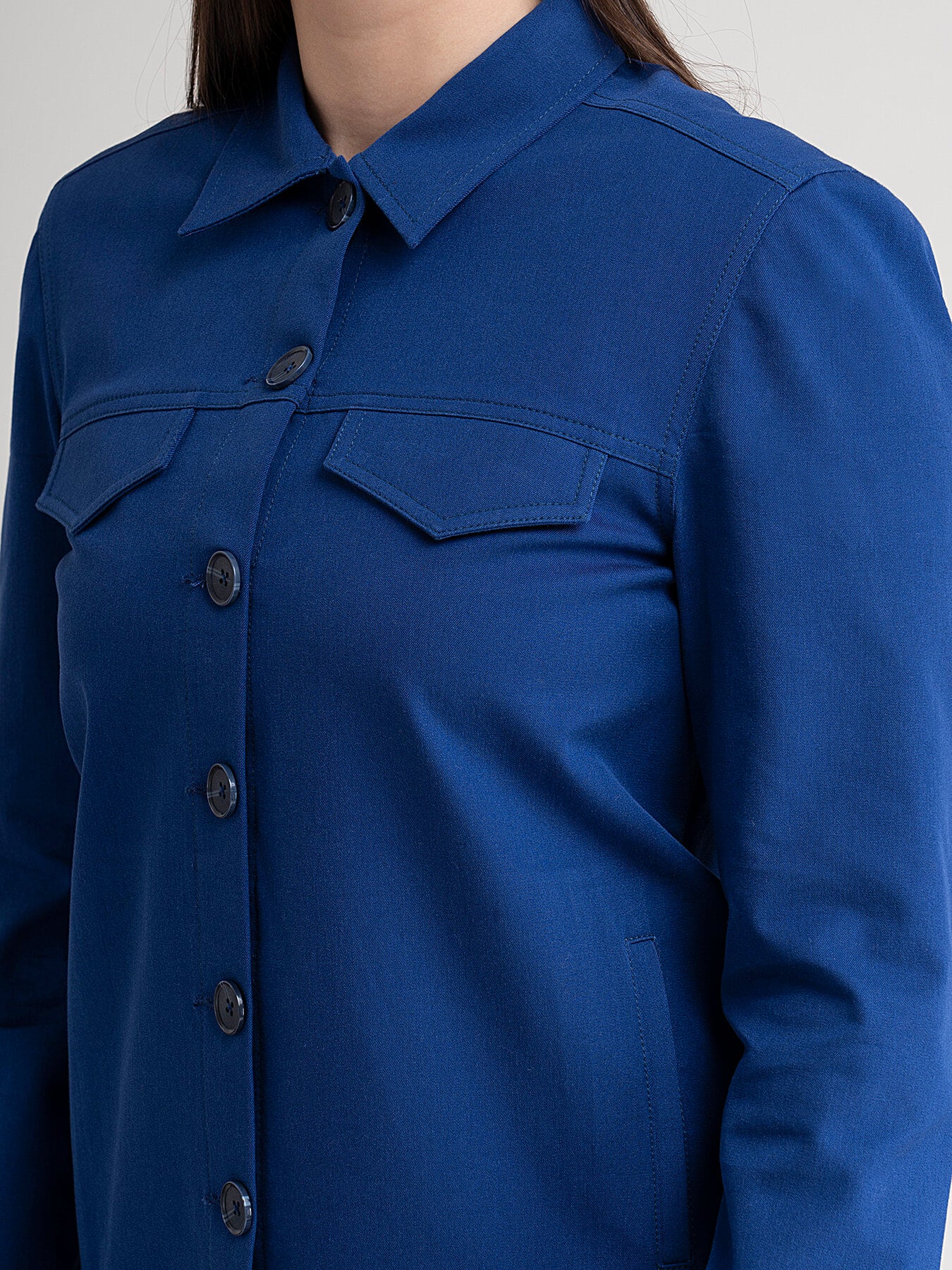 Button Down Shacket - Royal Blue