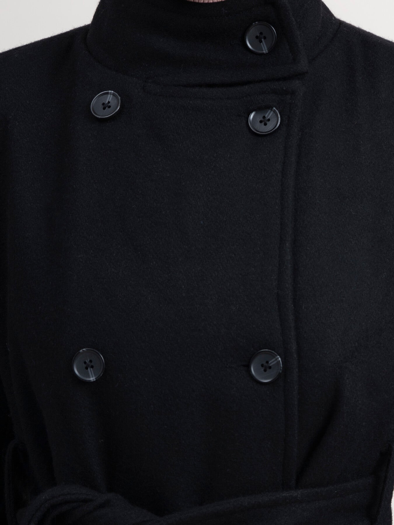 High Neck Wool Blend Overcoat - Black