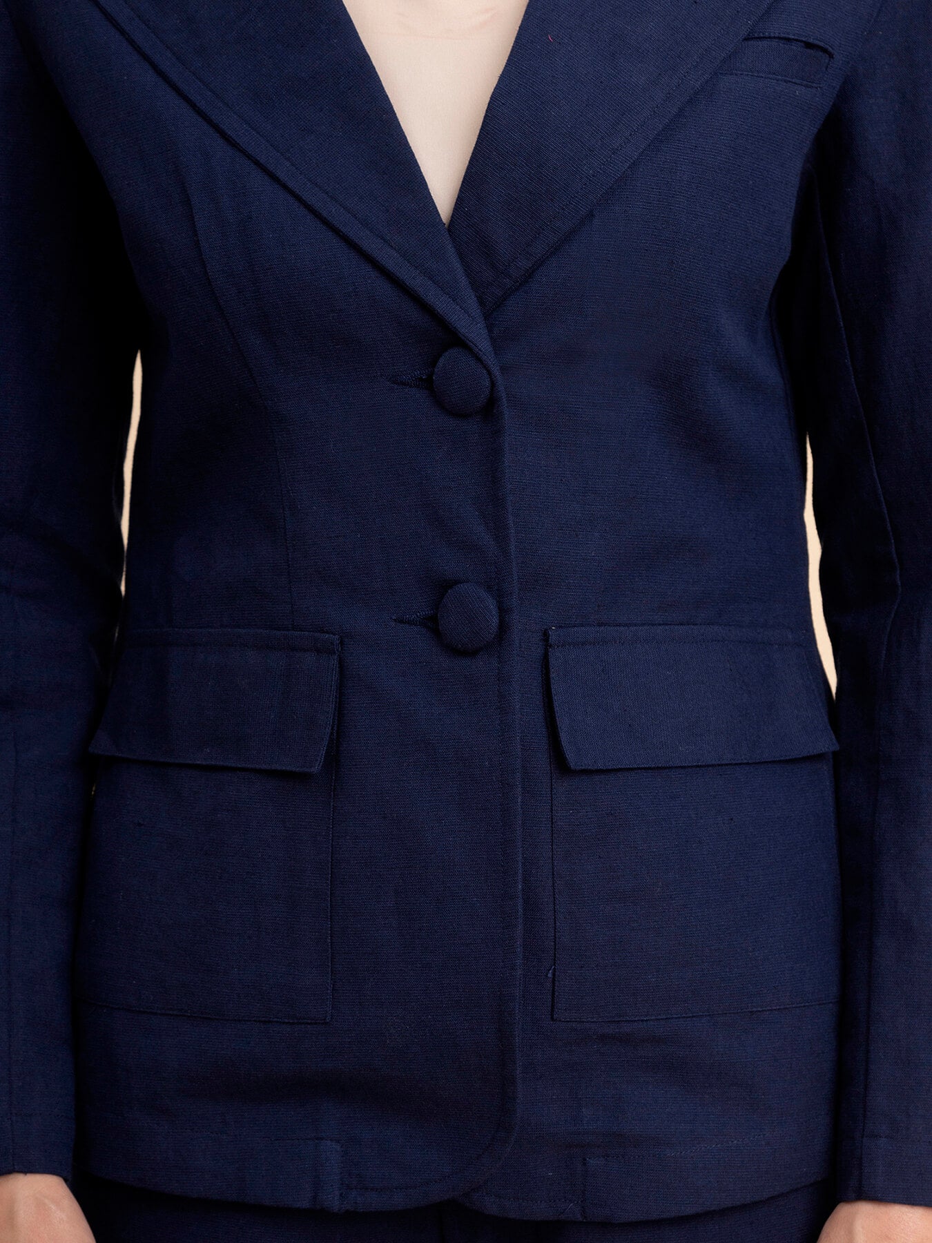 Linen Notch Lapel Collar Blazer - Navy Blue| Formal Jackets
