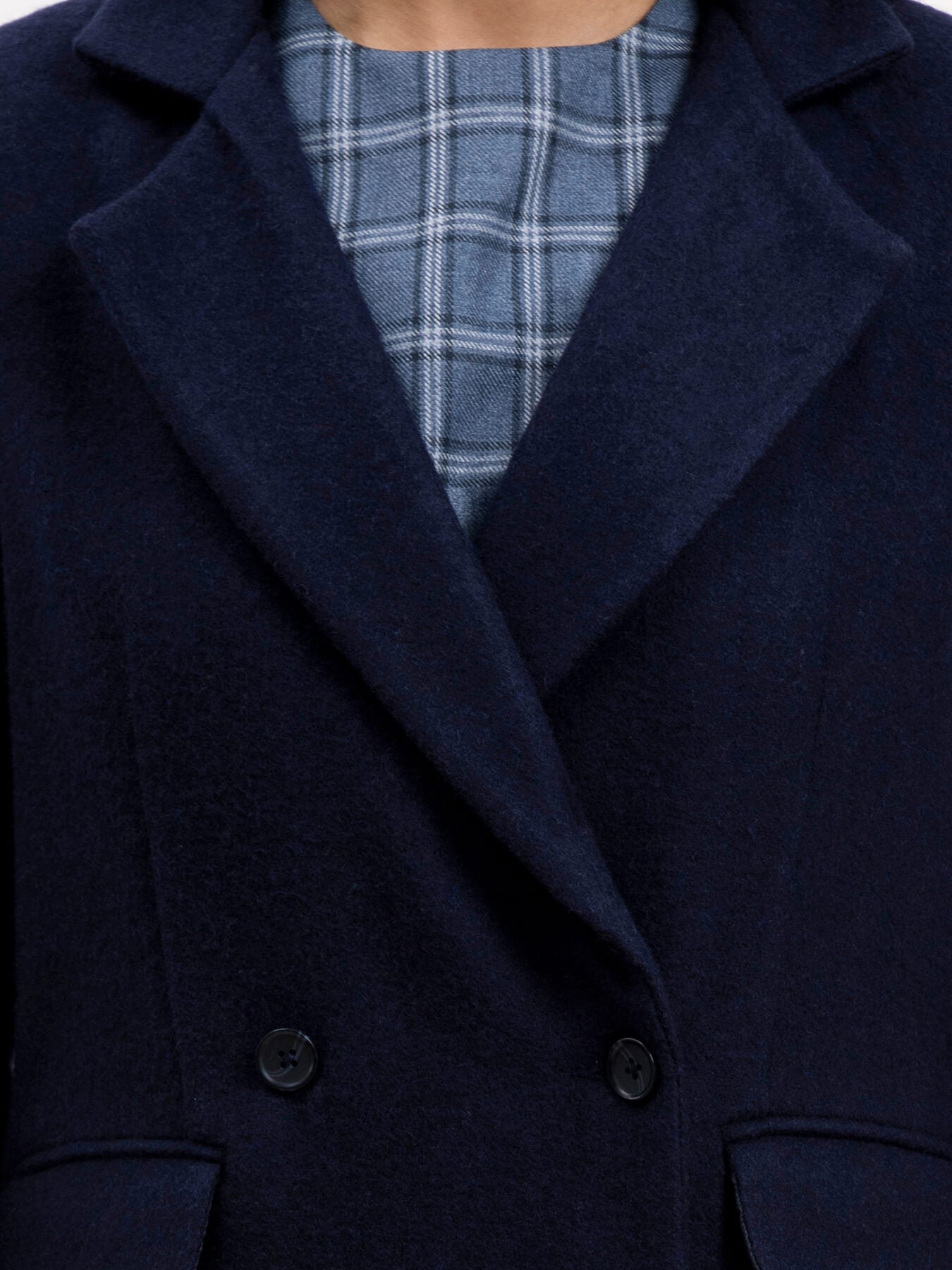 Wool Blend Double Breasted Coat - Navy Blue